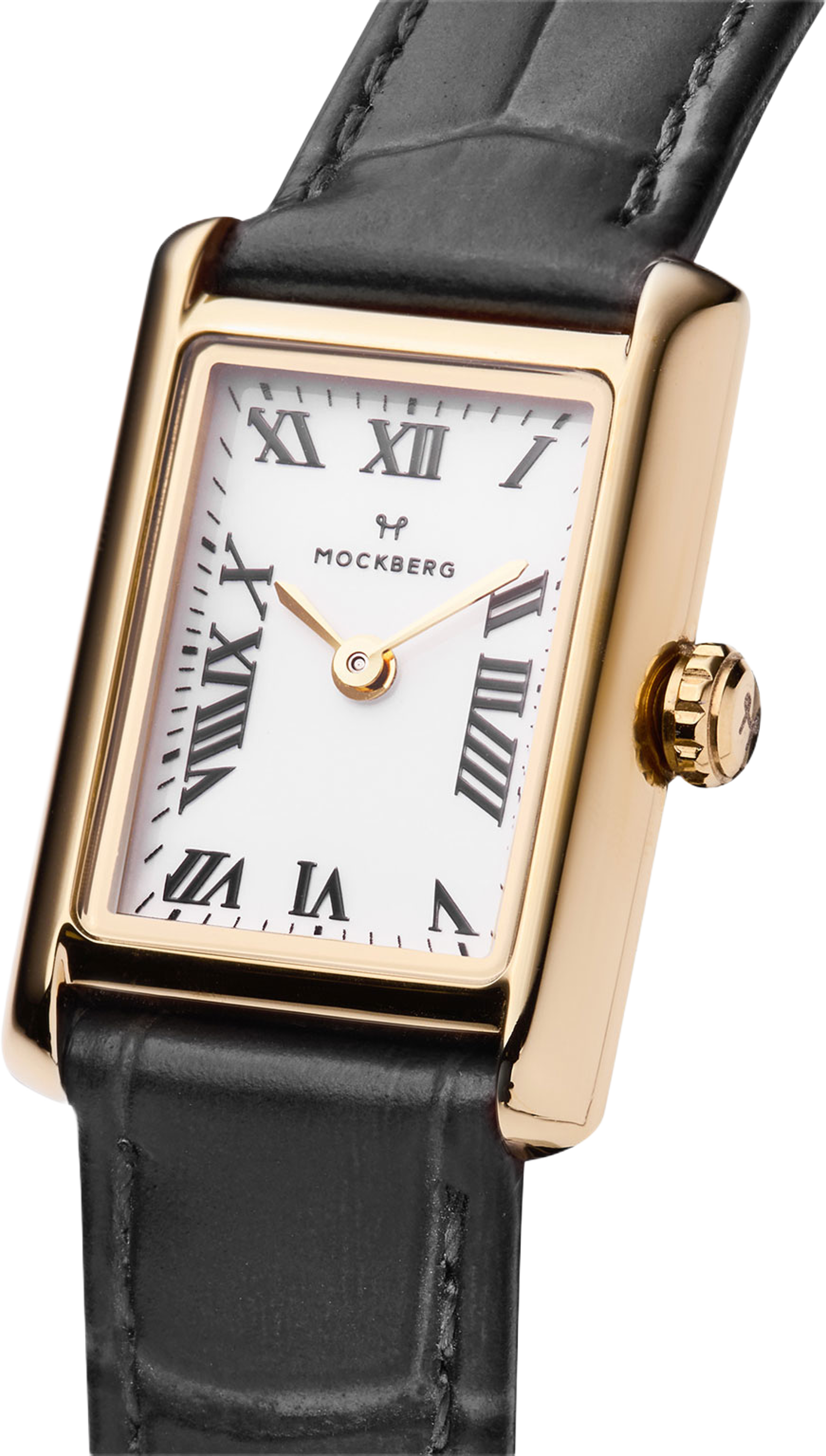 Timeless Black Leather Gold Watch, från Mockberg, i färgen Gold. Klicka för att öppna bilden i stort format