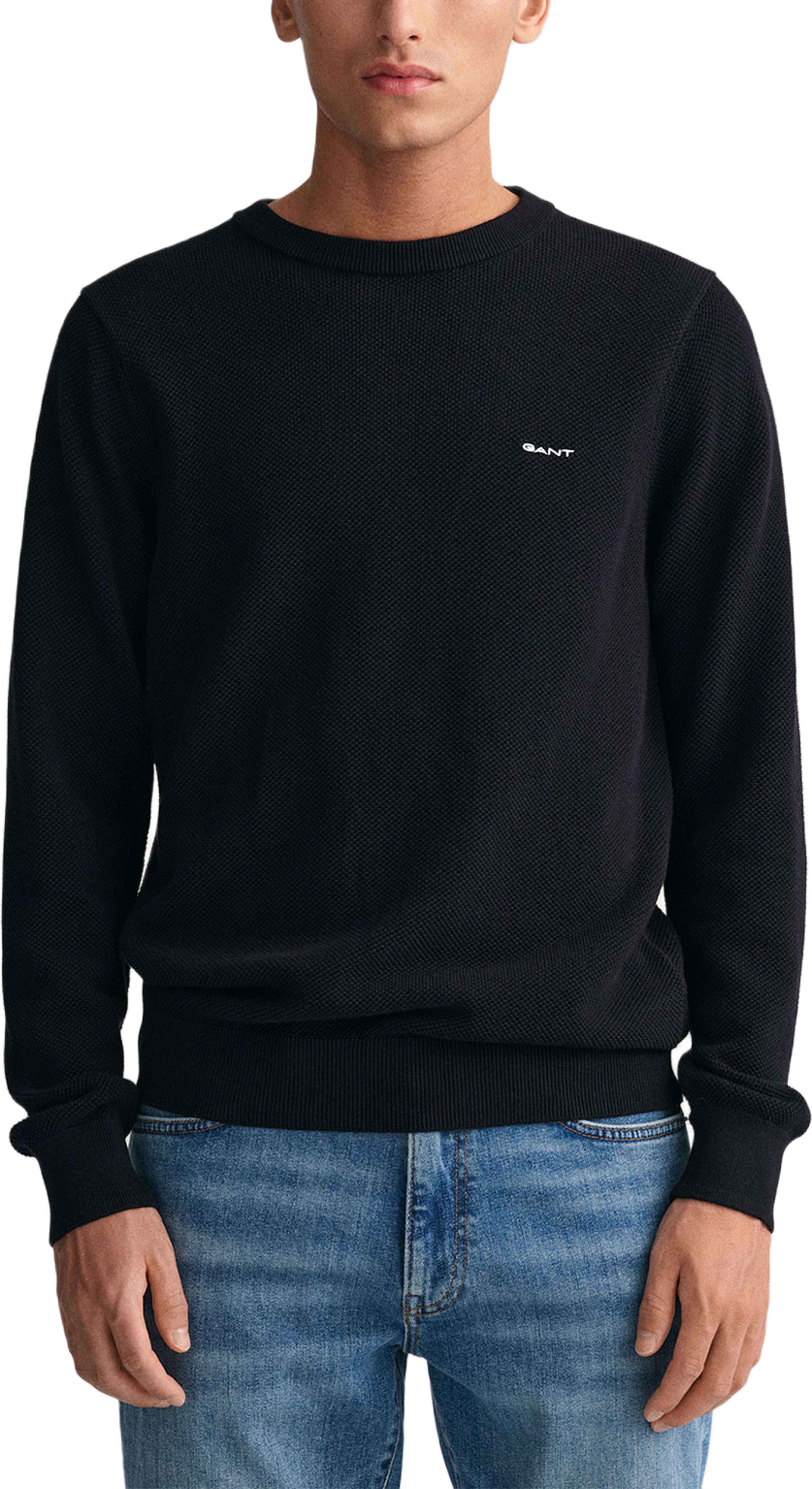 Cotton Piqué Crew Neck Sweater