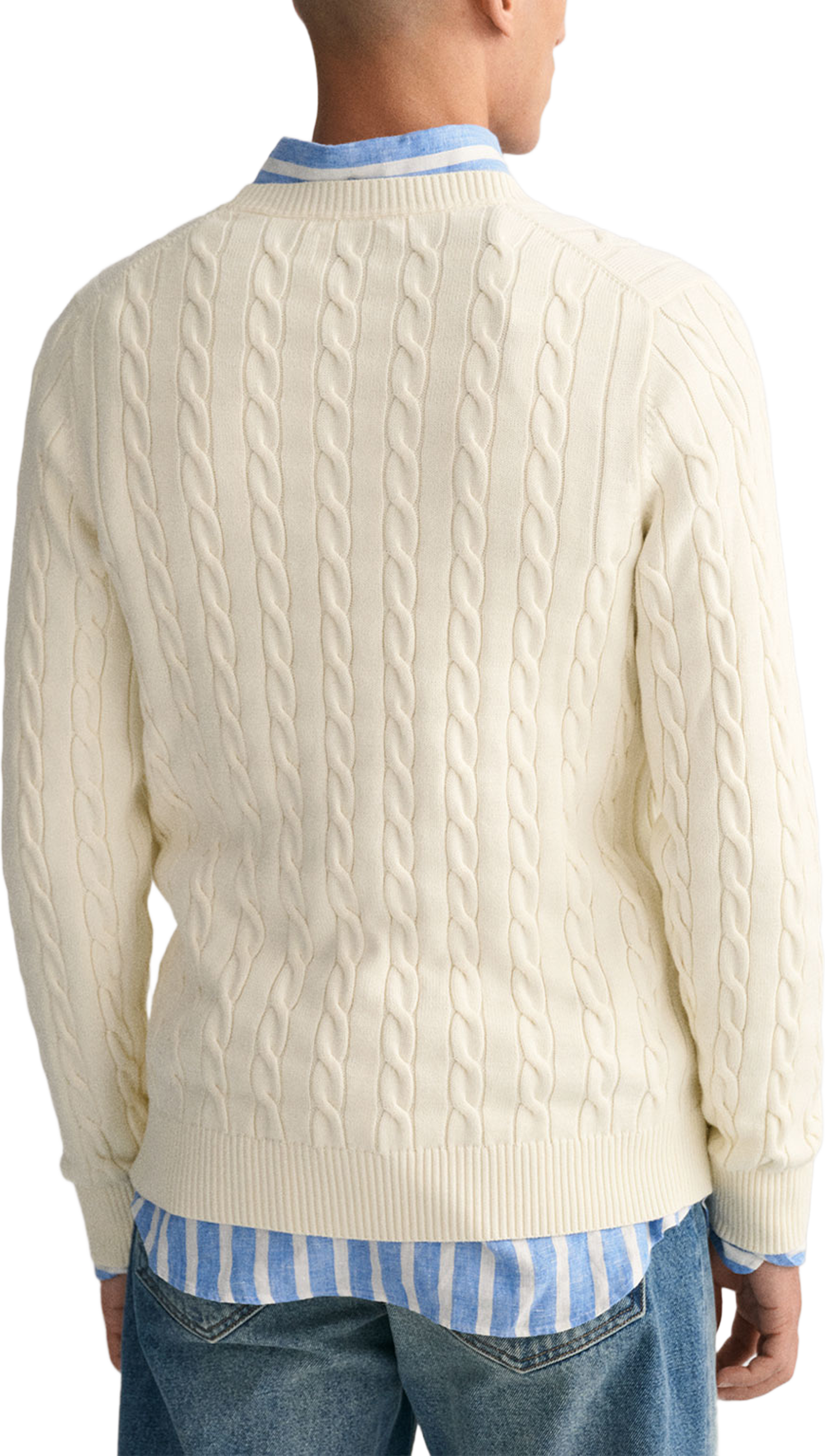 Cotton Cable Knit Crew Neck Sweater, från GANT, i färgen Cream. Klicka för att öppna bilden i stort format