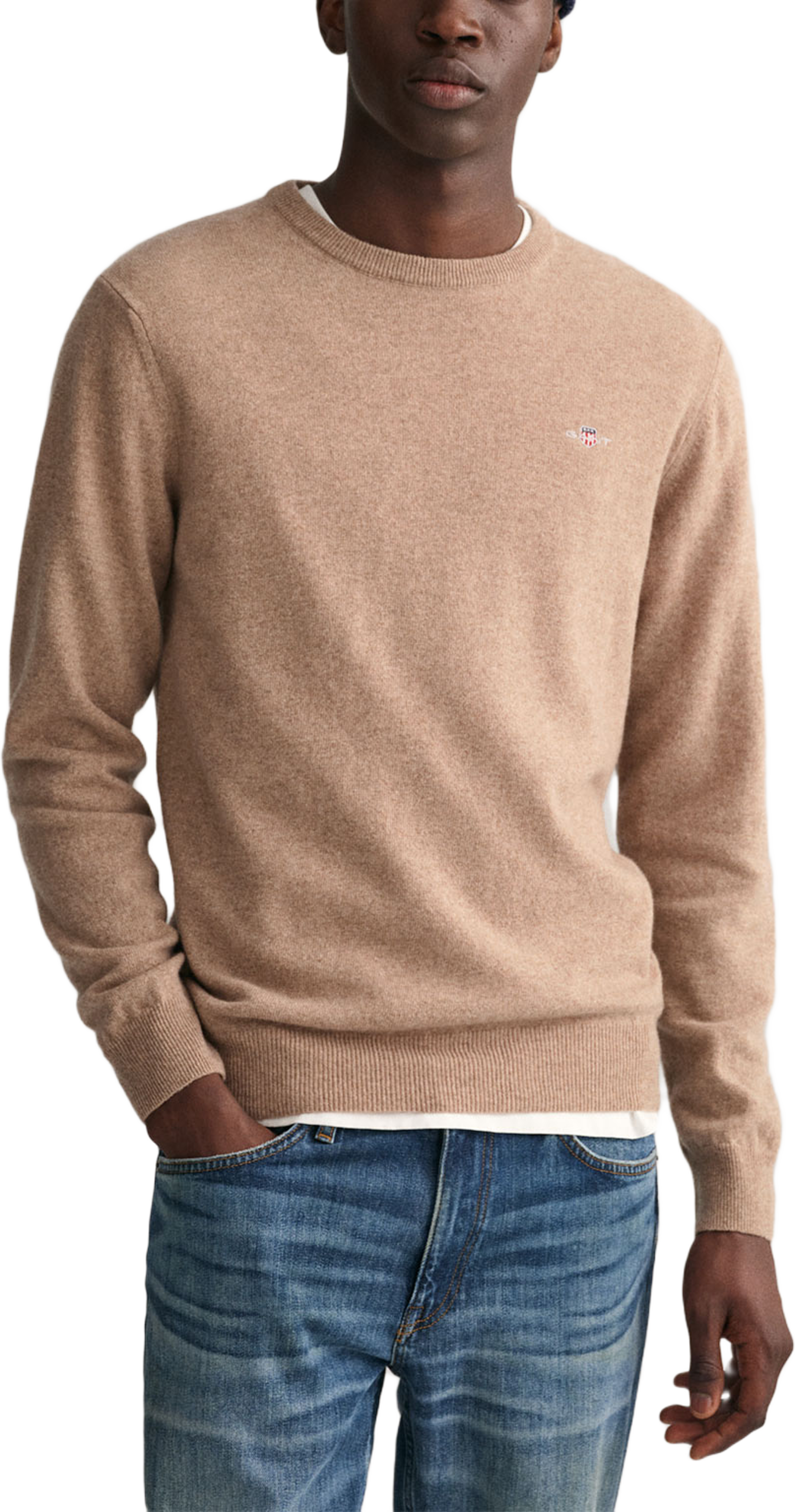 Superfine Lambswool Crew Neck Sweater, från GANT, i färgen Dk. Sand Melange. Klicka för att öppna bilden i stort format
