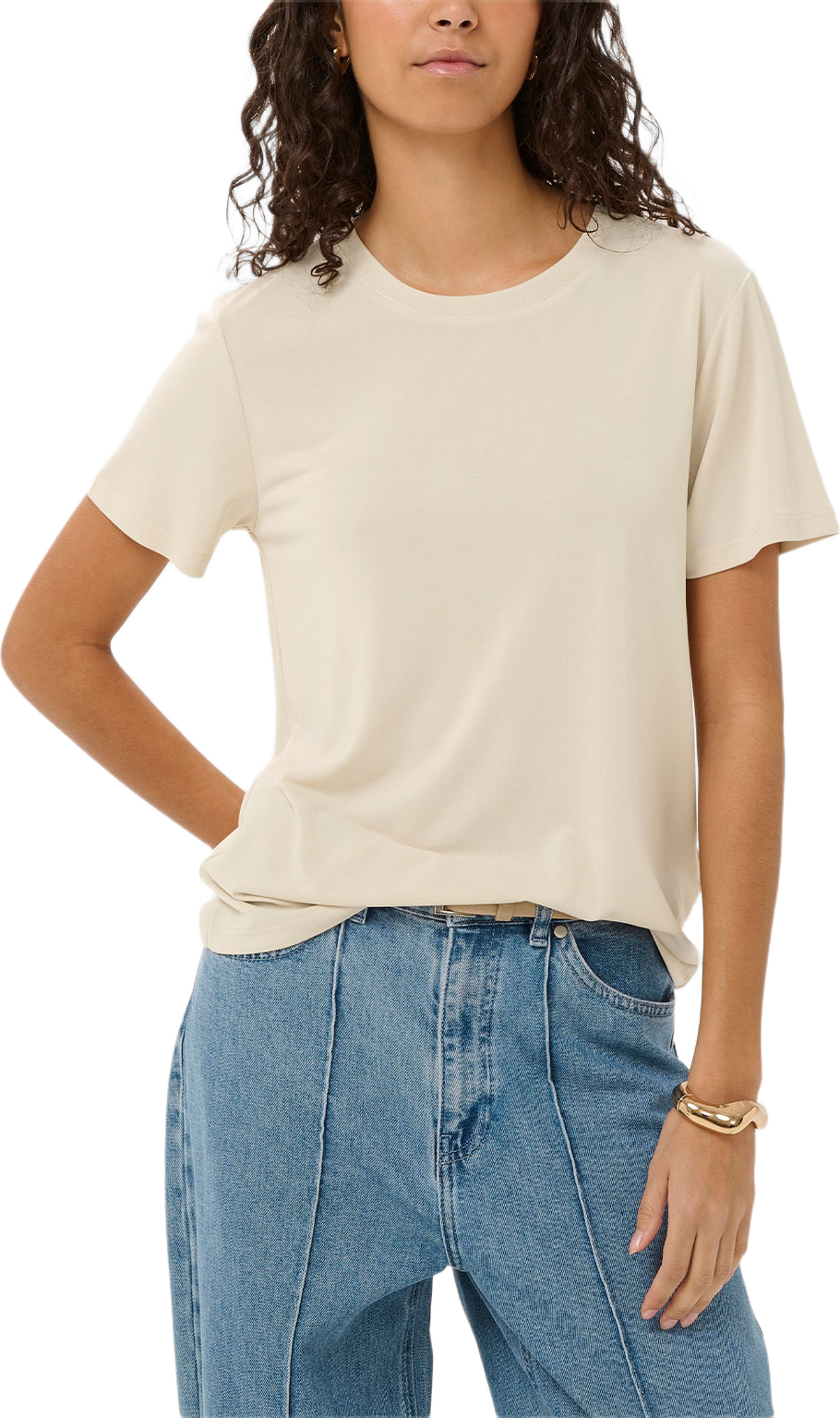 SLColumbine Crew-Neck T-Shirt, från Soaked In Luxury, i färgen Oatmeal. Klicka för att öppna bilden i stort format