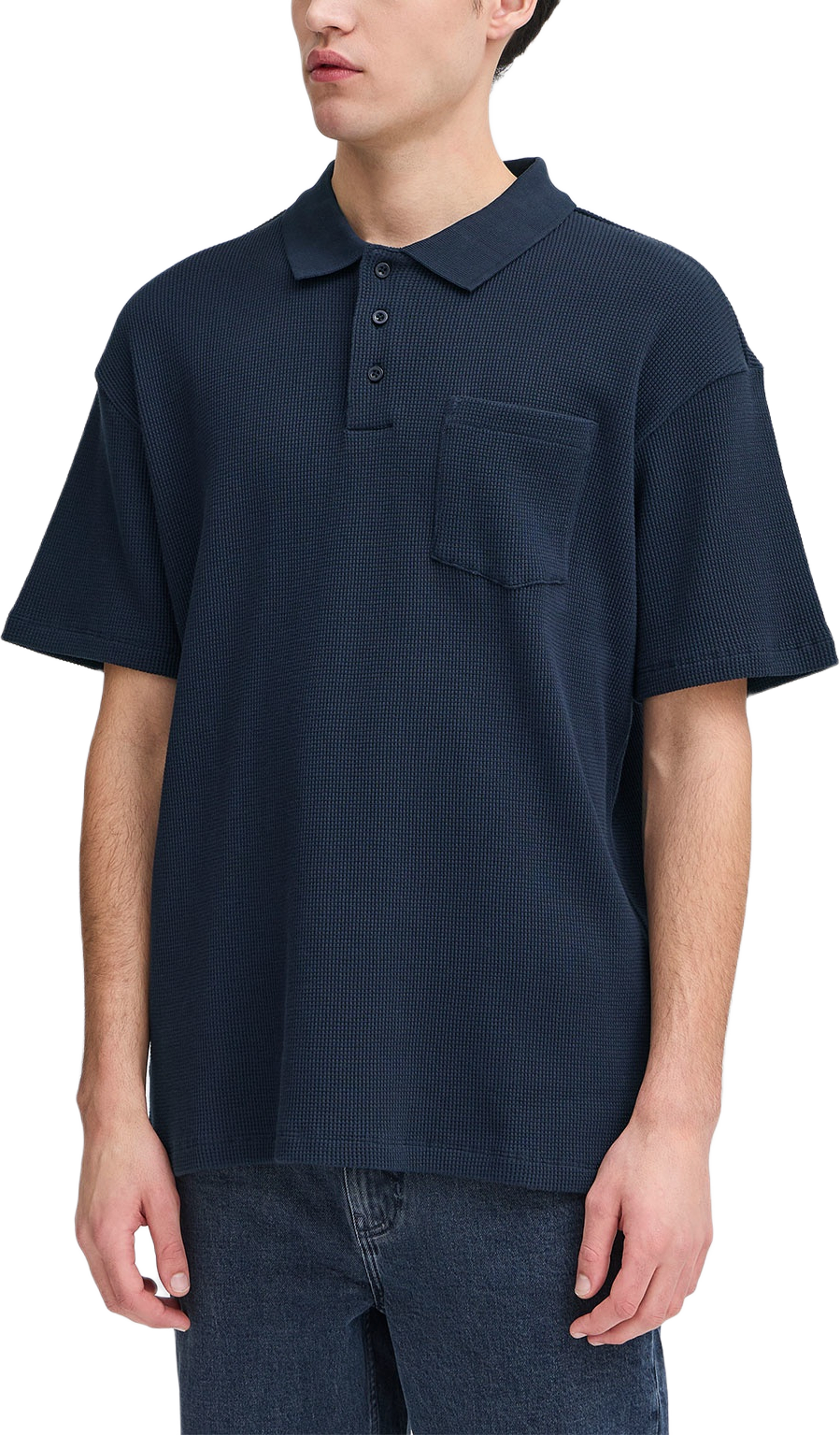 CFCAMERON 0210 waffle polo T-shirt, från Casual Friday, i färgen Dark Navy. Klicka för att öppna bilden i stort format