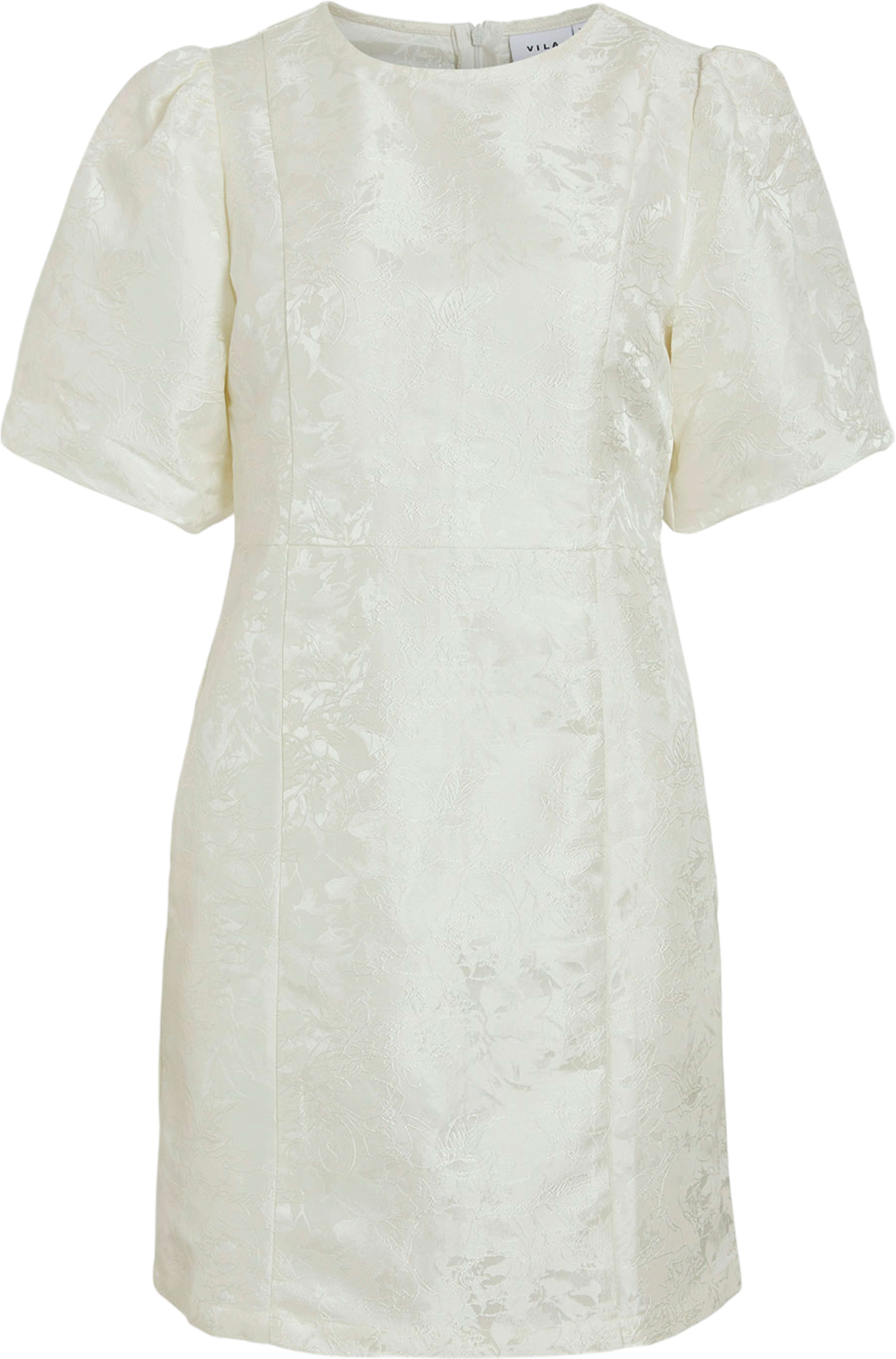 VILULLU JACQUARD SHORT DRESS, från Vila, i färgen Cloud Dancer. Klicka för att öppna bilden i stort format