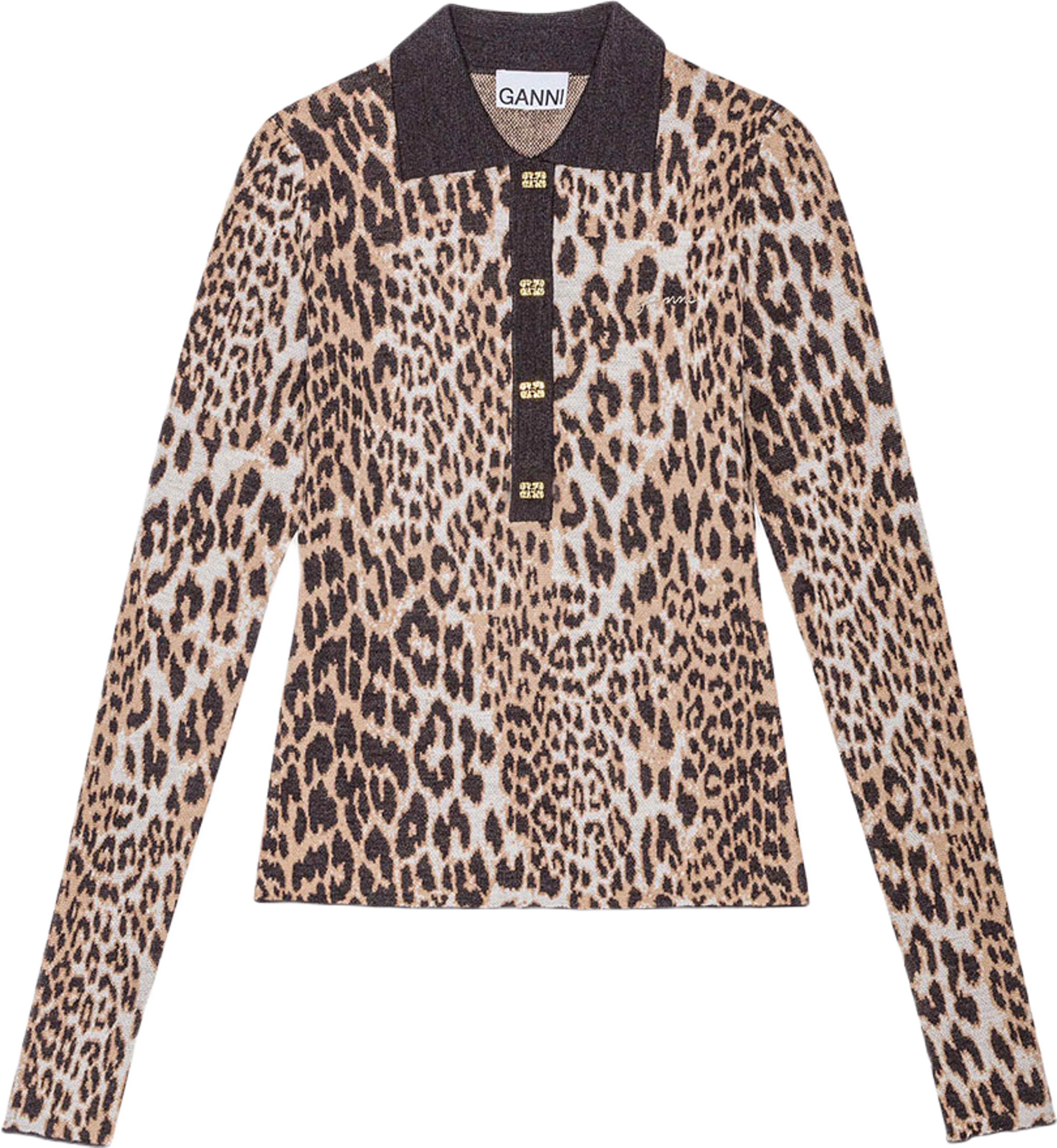 Knitted Top Fine Merino Jacquard Leopard Polo