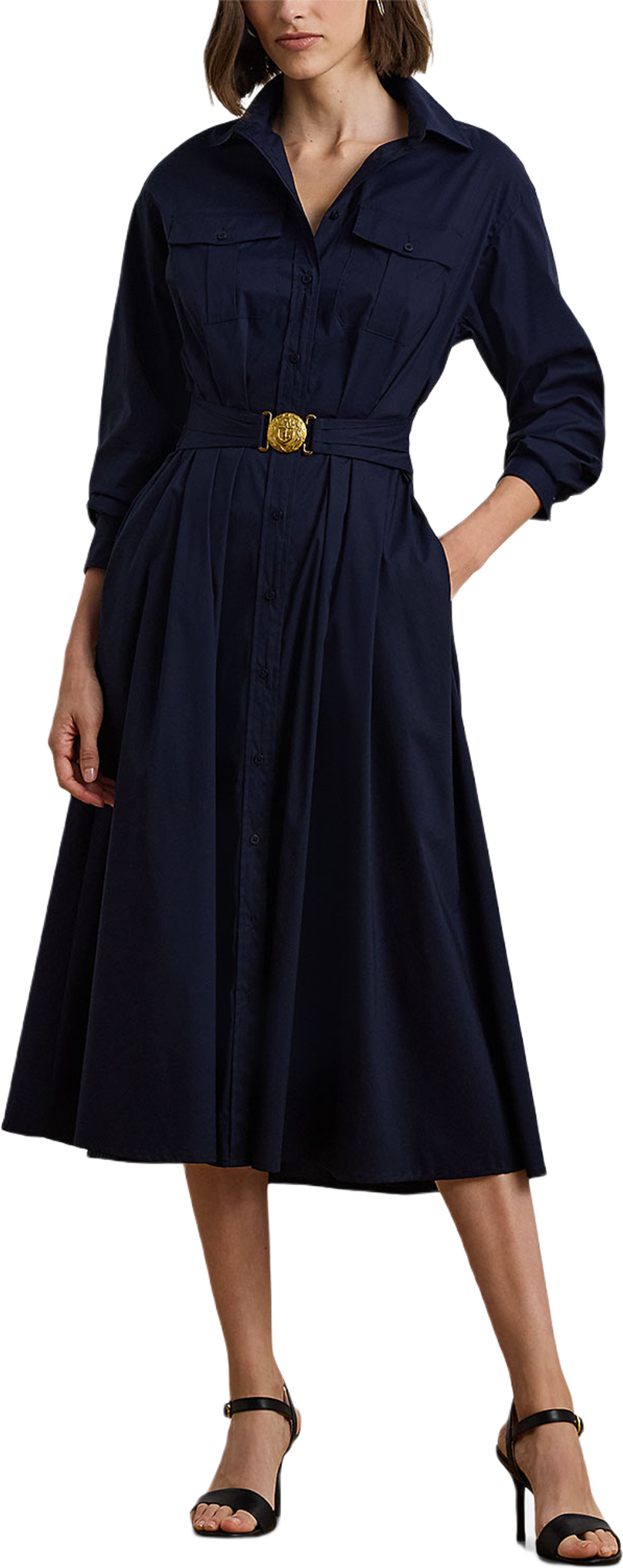 Belted Cotton-Blend Midi Shirtdress