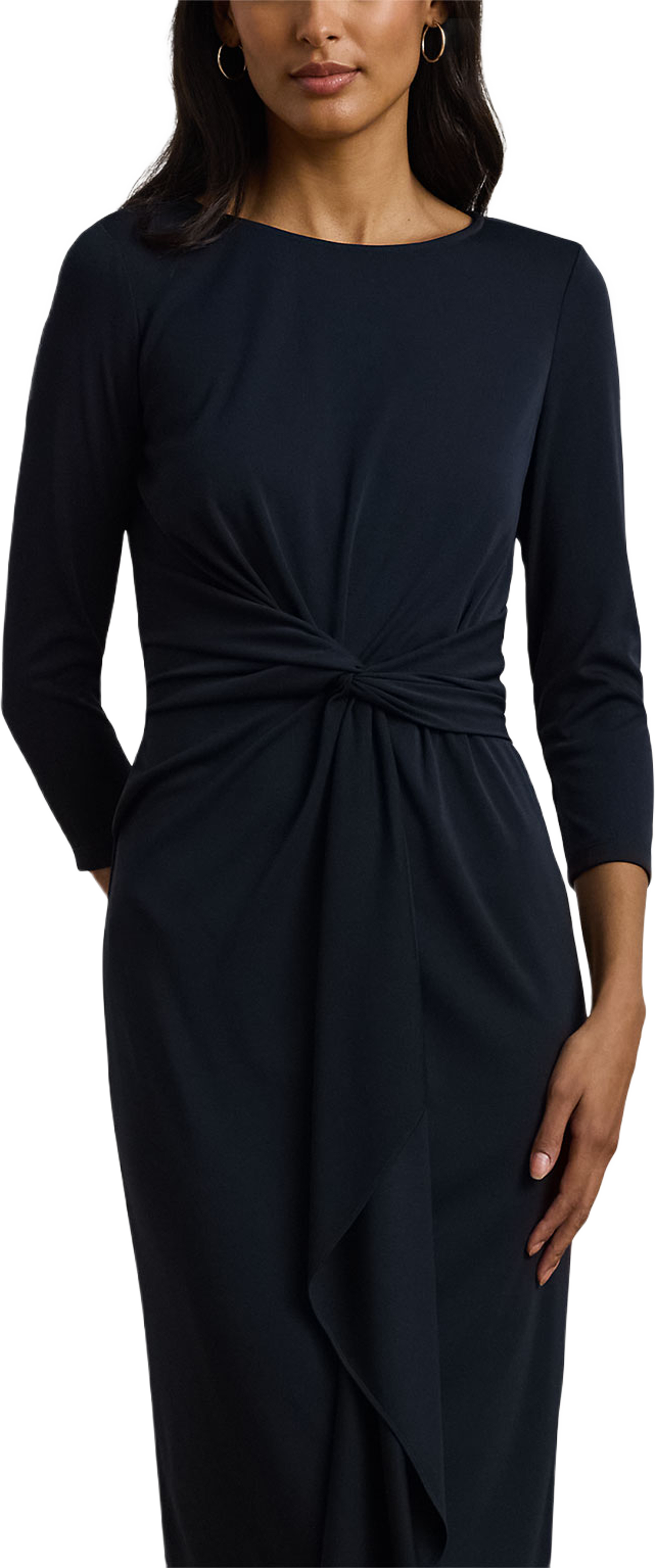 Twist-Front Stretch Jersey Midi Dress