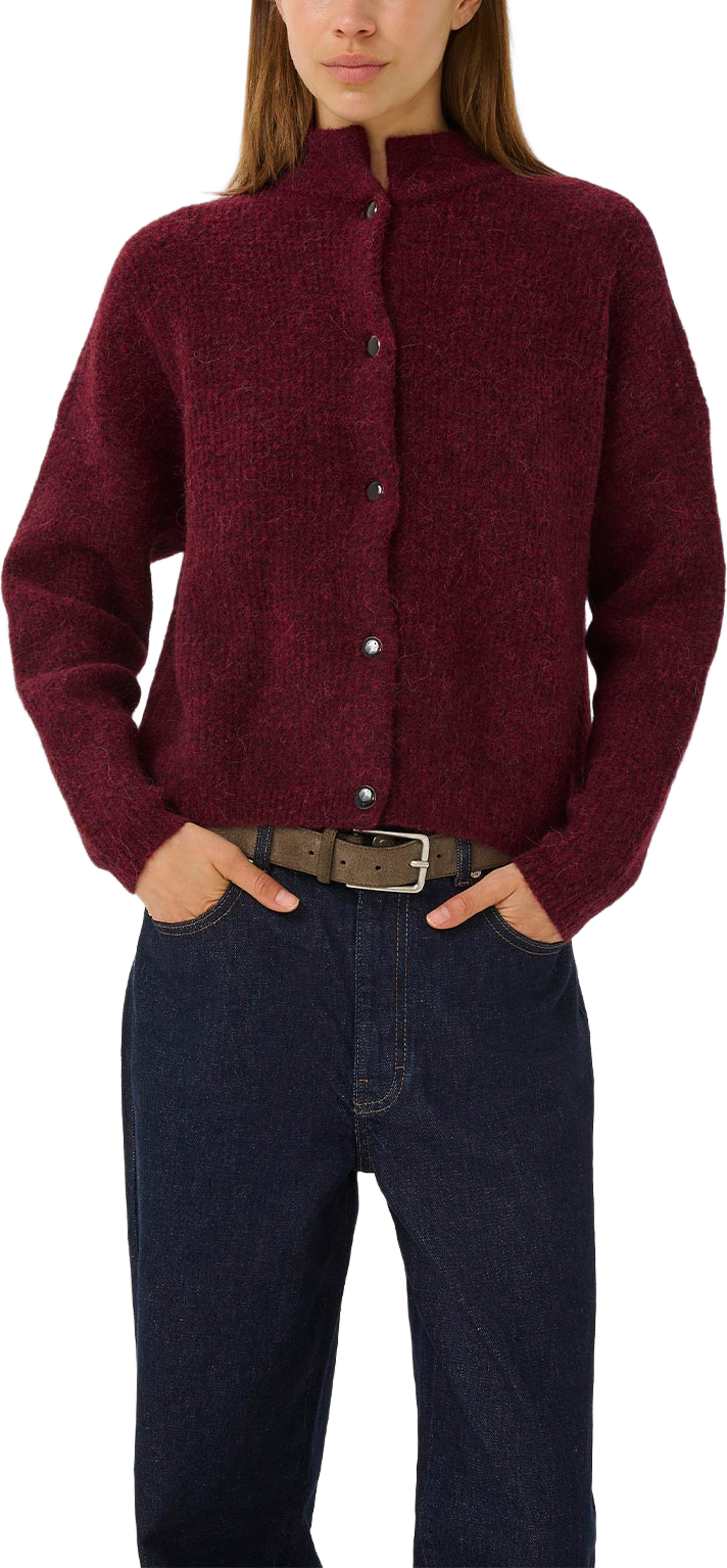 AlphaGZ Short Cardigan, från Gestuz, i färgen Blood Red Mélange.