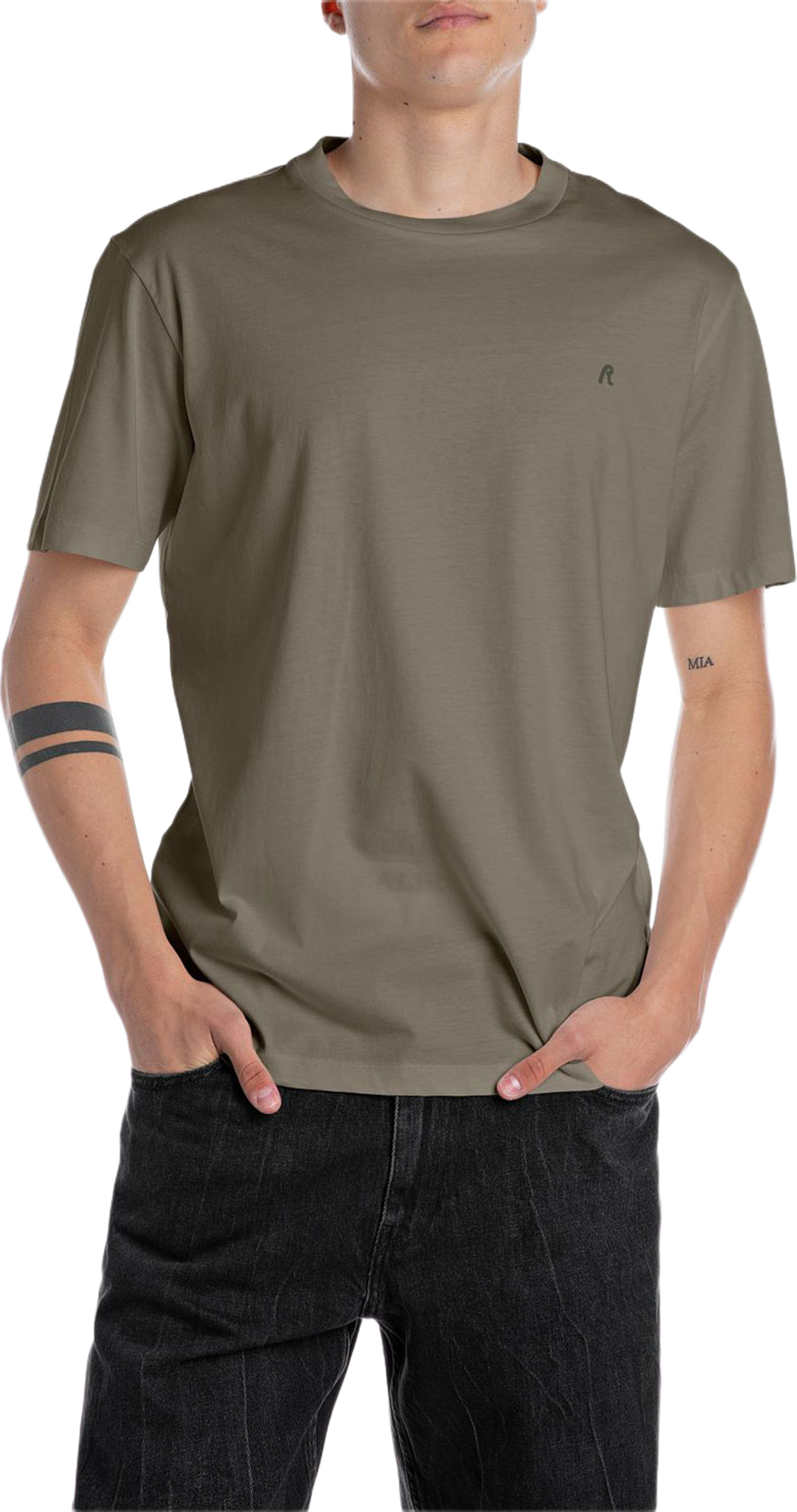 Basic T-Shirt, från Replay, i färgen Mud Green. Klicka för att öppna bilden i stort format