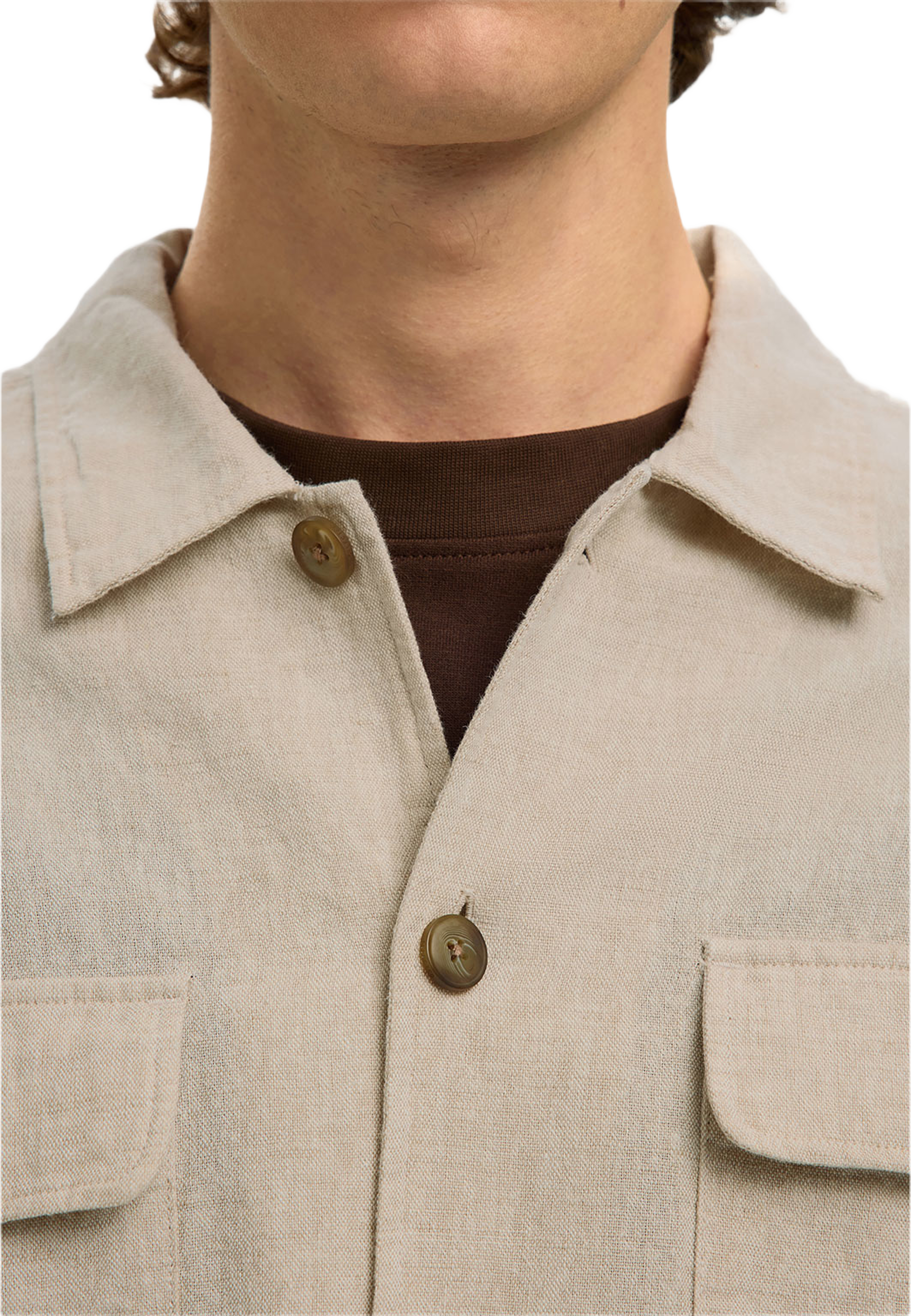 Linen Blend Overshirt, från Selected Homme, i färgen Pure Cashmere W. White. Klicka för att öppna bilden i stort format