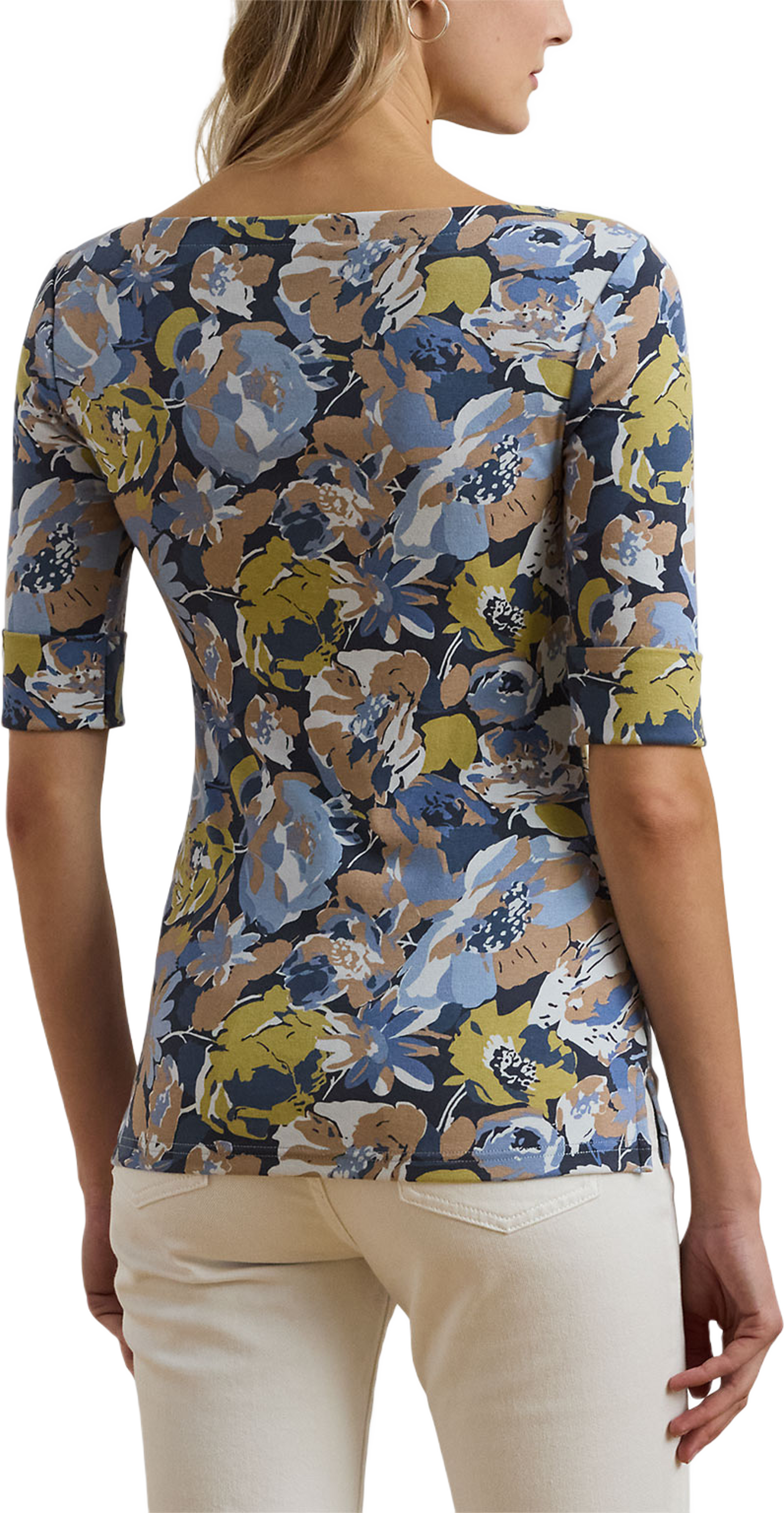 Floral Stretch Cotton Boatneck Tee