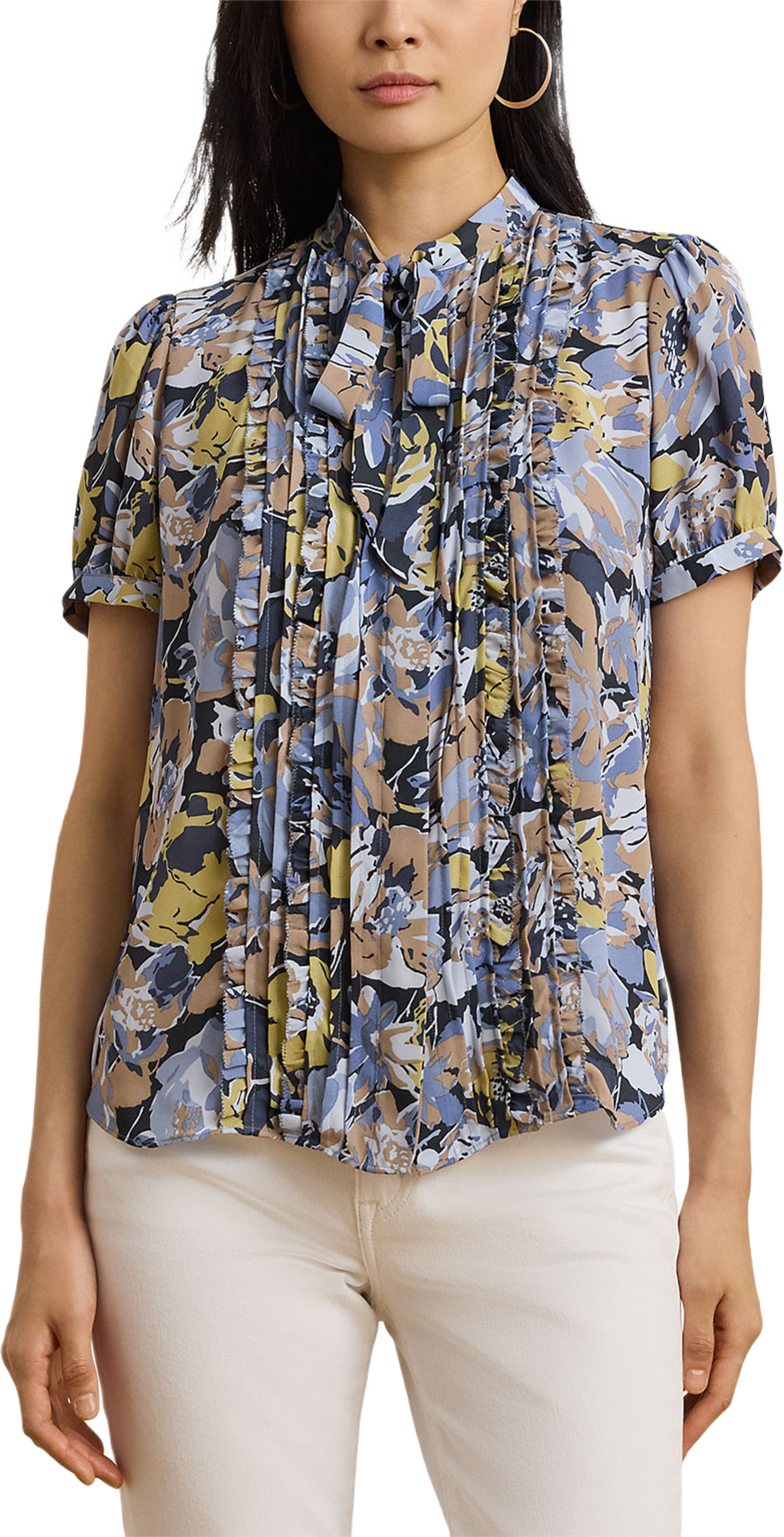 Floral Georgette Puff-Sleeve Shirt