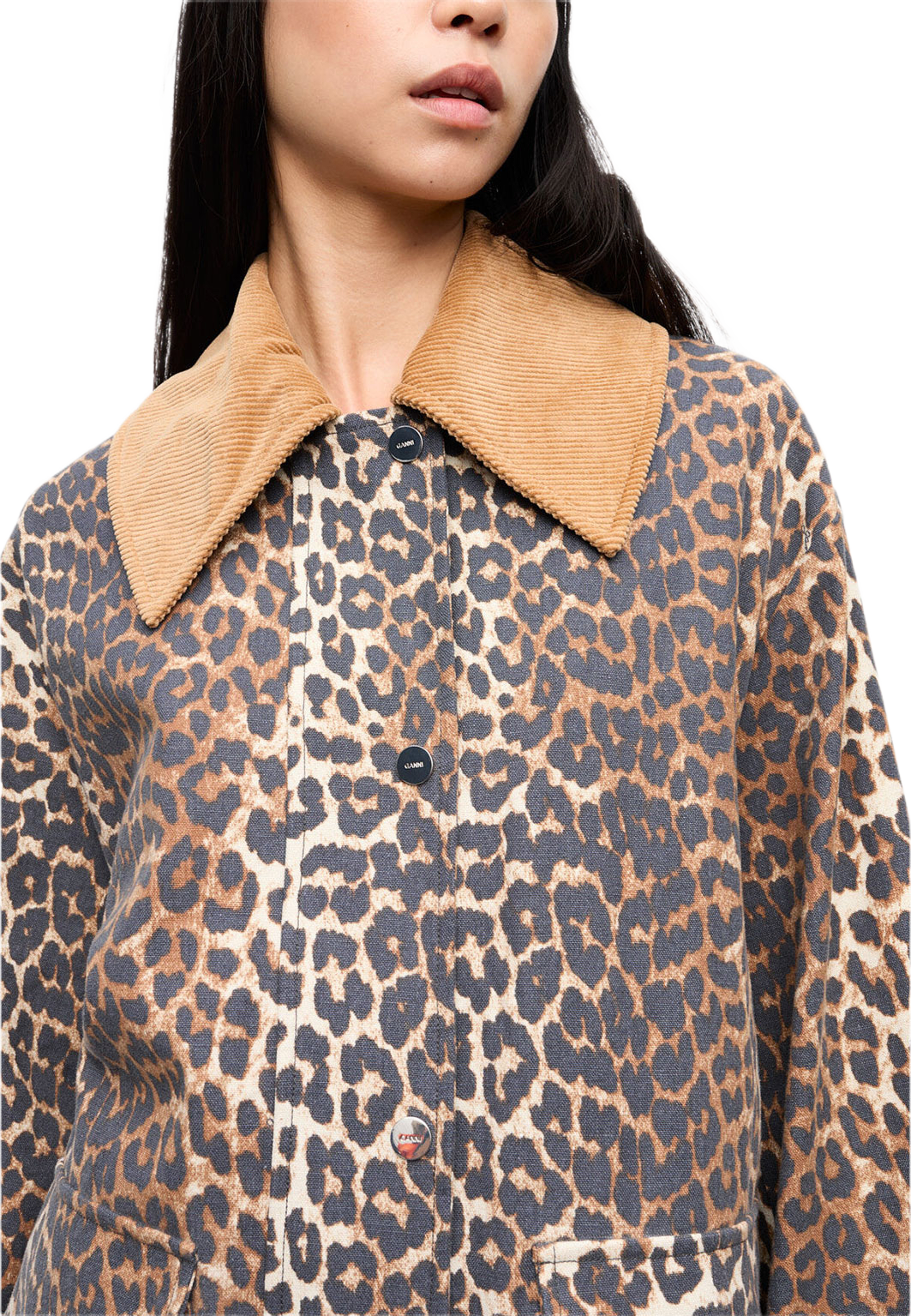 Printed Canvas Midi Jacket, från GANNI, i färgen Almond Milk. Klicka för att öppna bilden i stort format