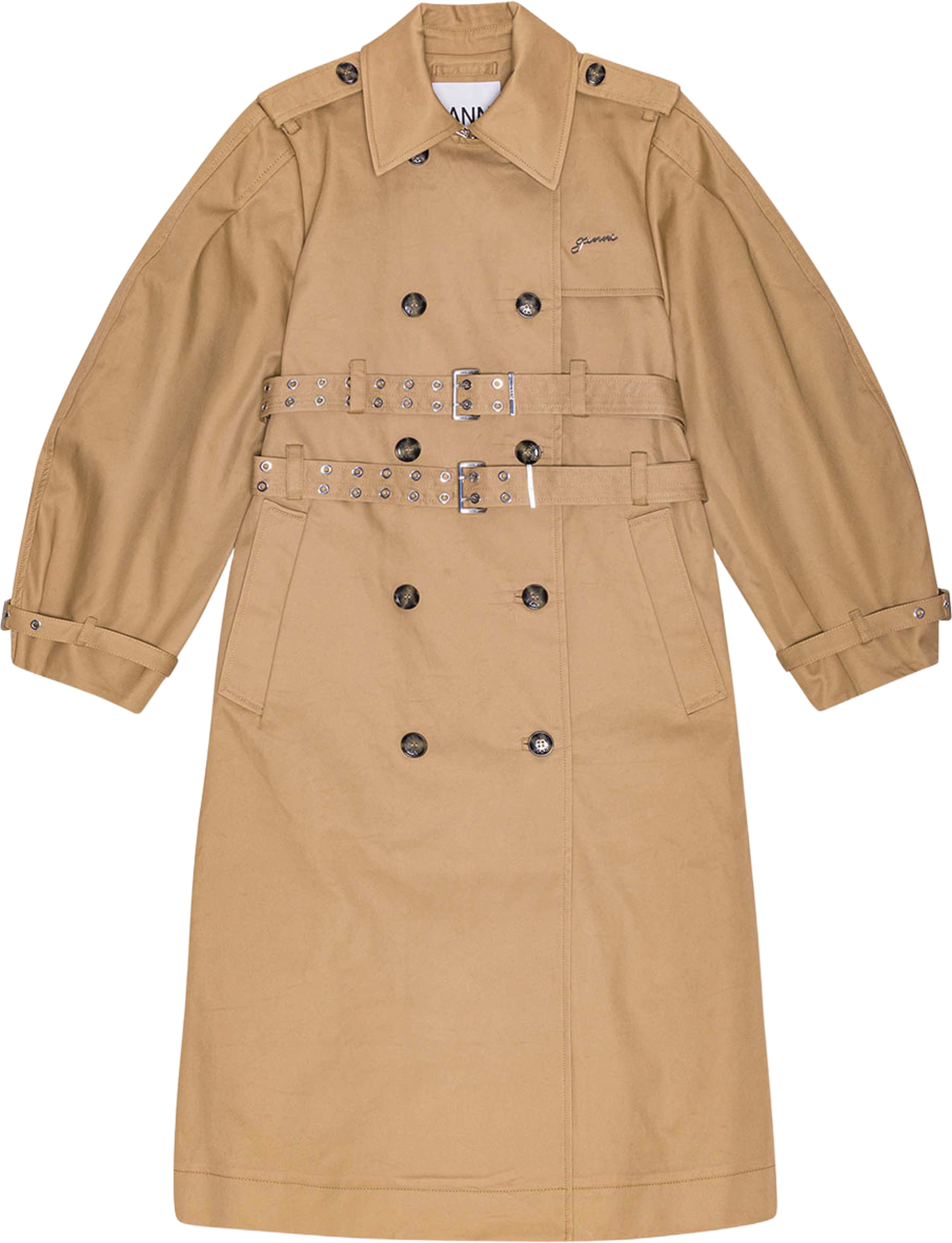 Bonded Cotton Trench Coat, från GANNI, i färgen Tiger's Eye. Klicka för att öppna bilden i stort format