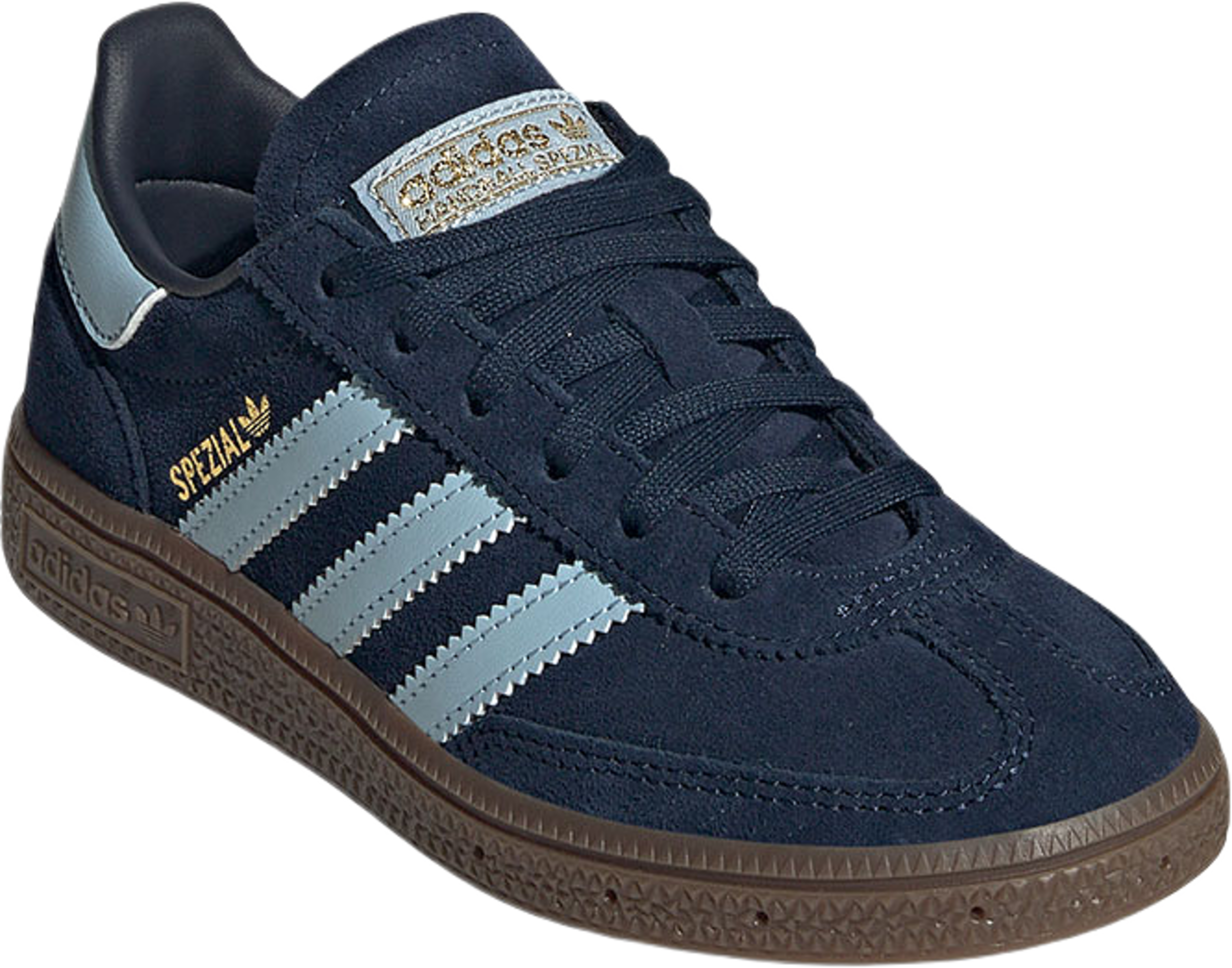 Handball Spezial Skor Barn, från Adidas Originals, i färgen Conavy/Clesky/Gum5. Klicka för att öppna bilden i stort format