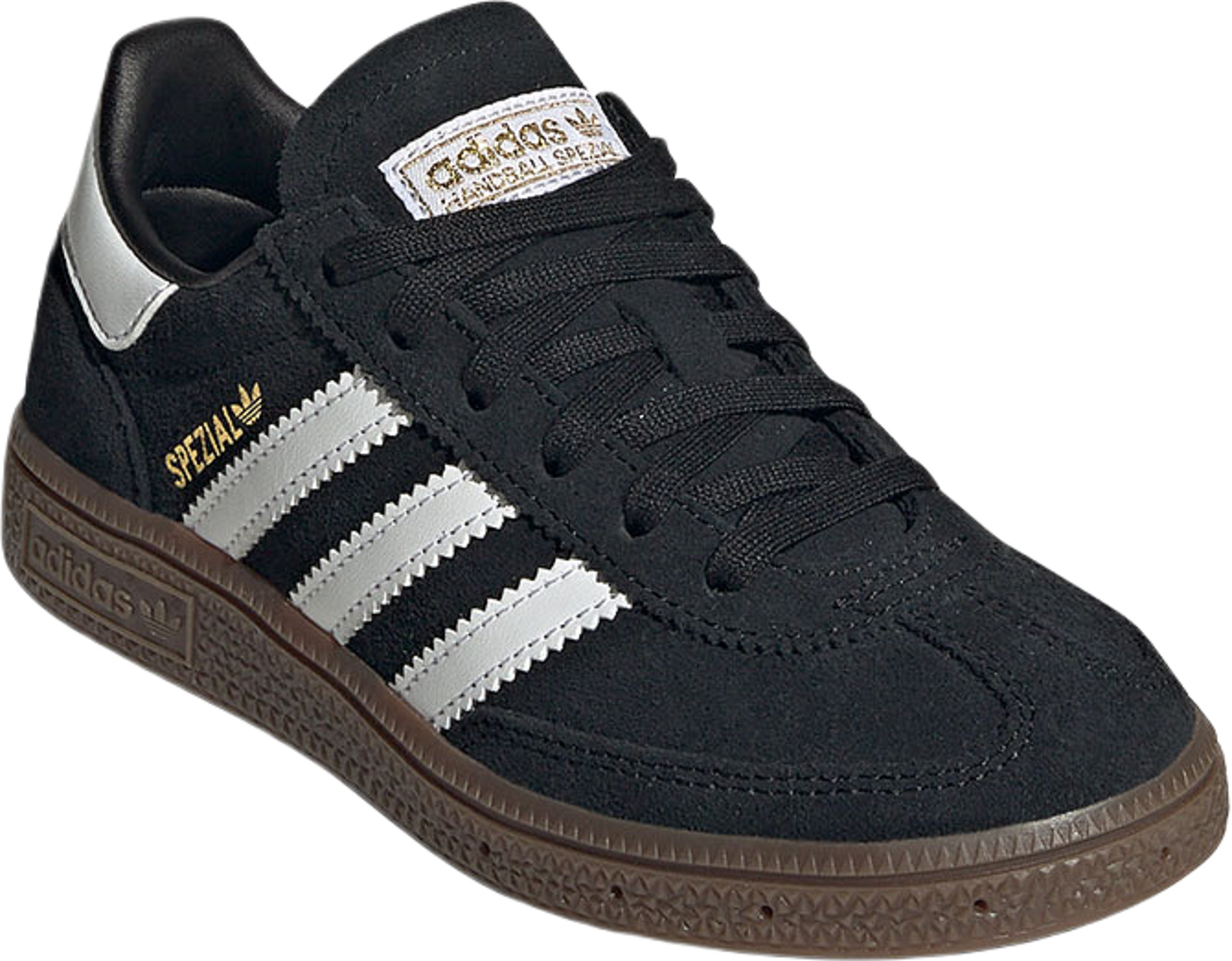 Handball Spezial Skor Barn, från Adidas Originals, i färgen Cblack/Ftwwht/Gum5. Klicka för att öppna bilden i stort format
