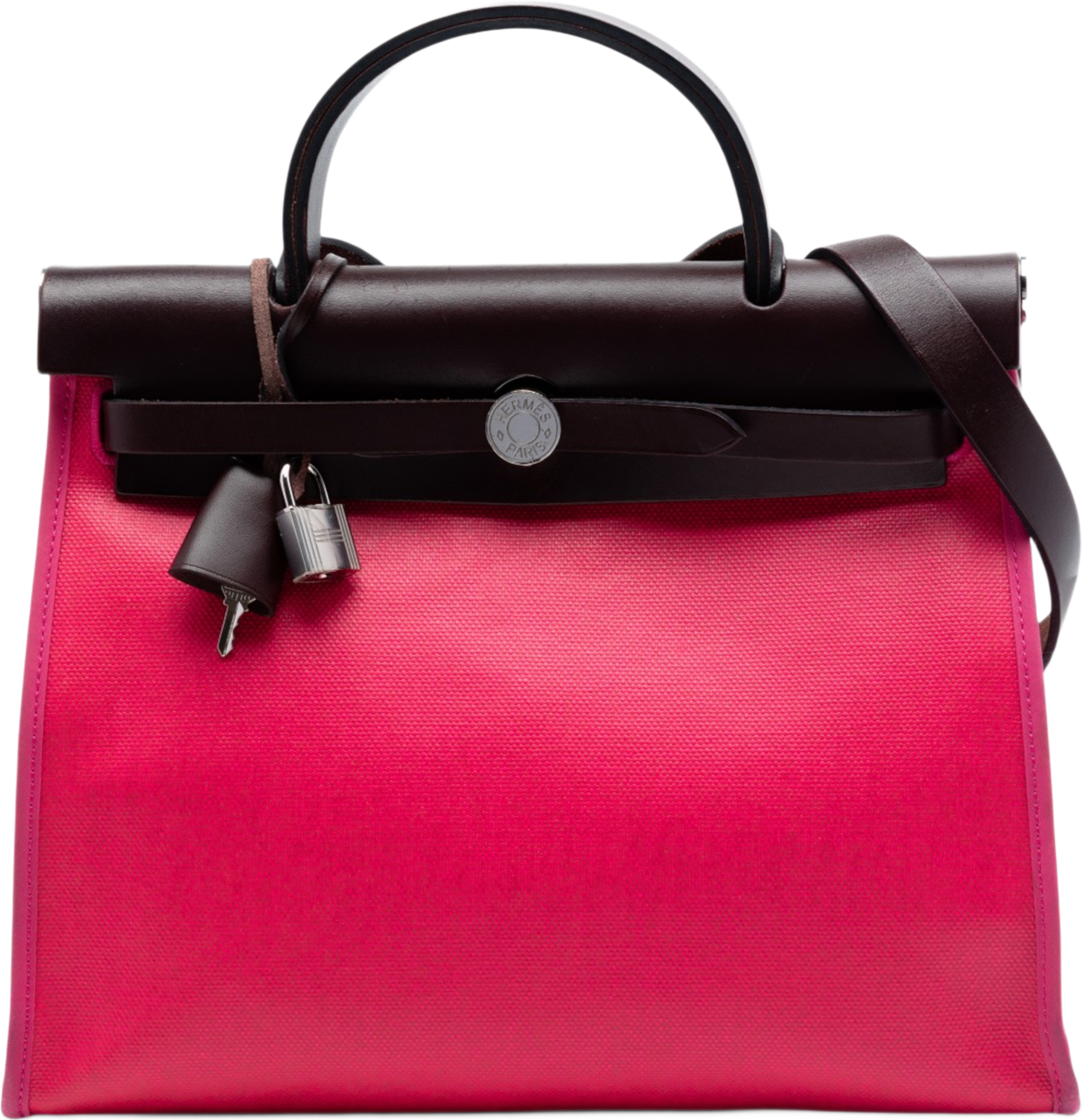 Hermès Toile H Berline Herbag Zip 31, från Luxclusif, i färgen dark pink. Klicka för att öppna bilden i stort format