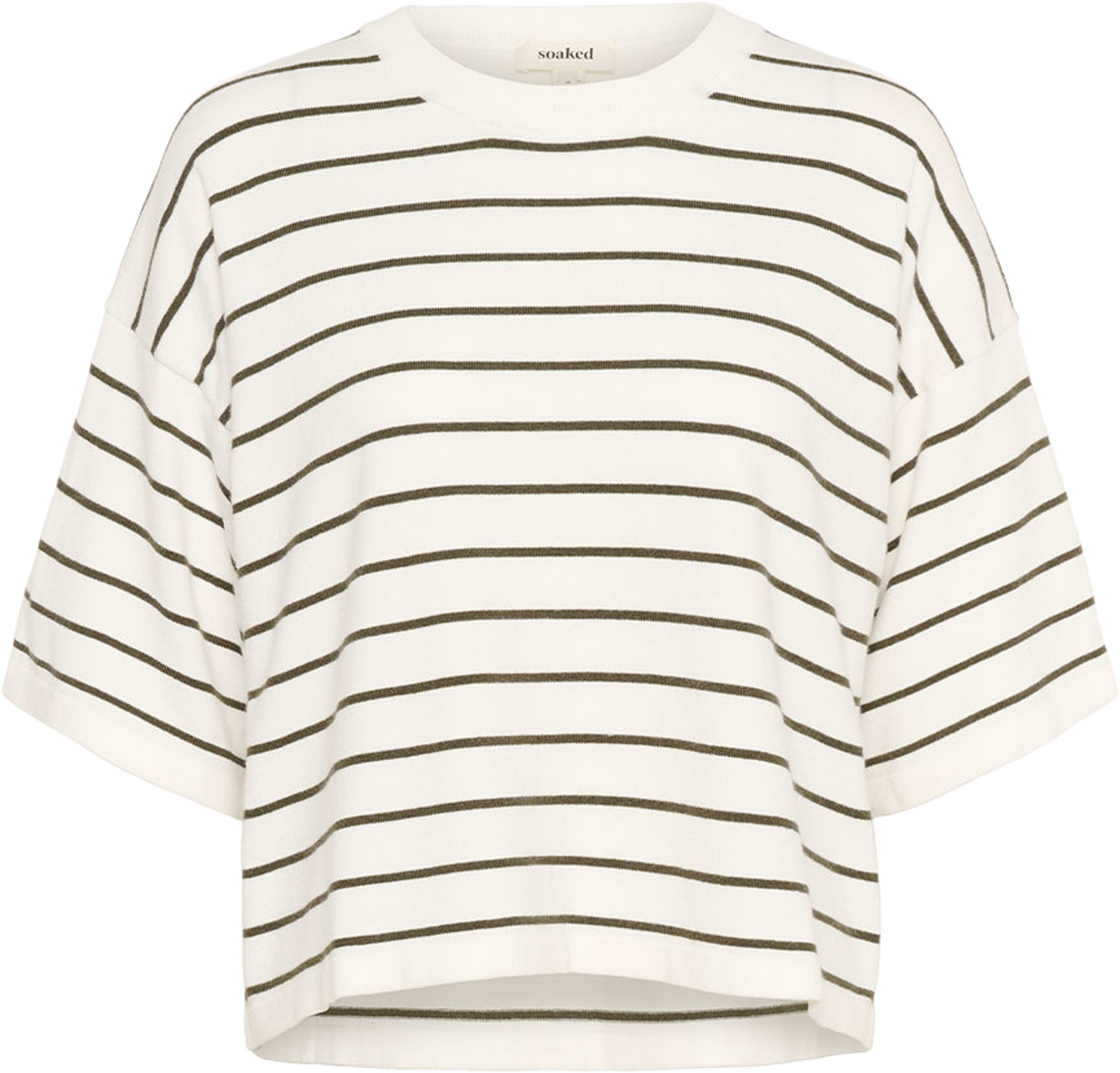 Spina Boxy Pullover SS Sweater, från Soaked In Luxury, i färgen White W Grape Leaf Stripe. Klicka för att öppna bilden i stort format