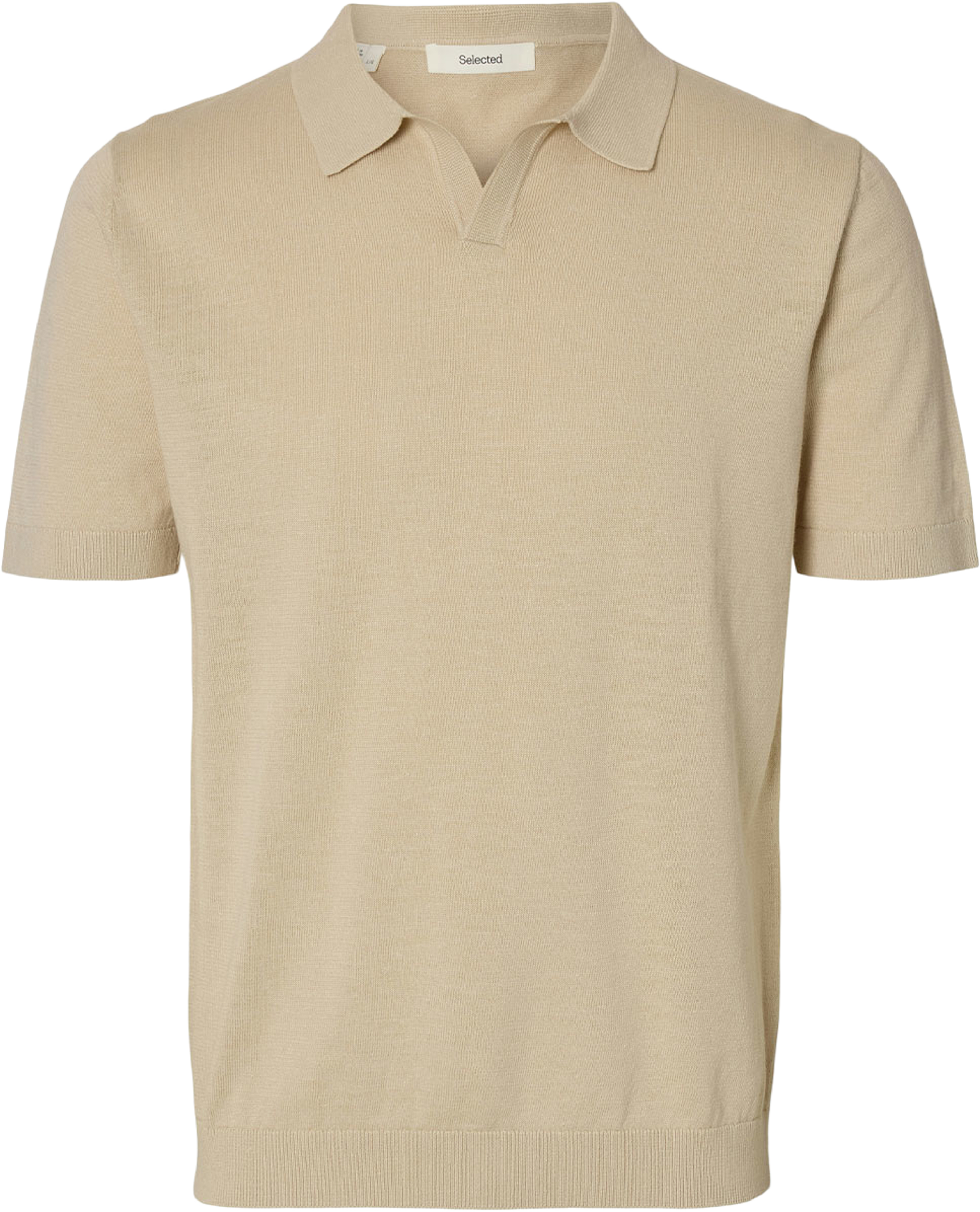 Linen Blend Open Polo, från Selected Homme, i färgen Oatmeal. Klicka för att öppna bilden i stort format