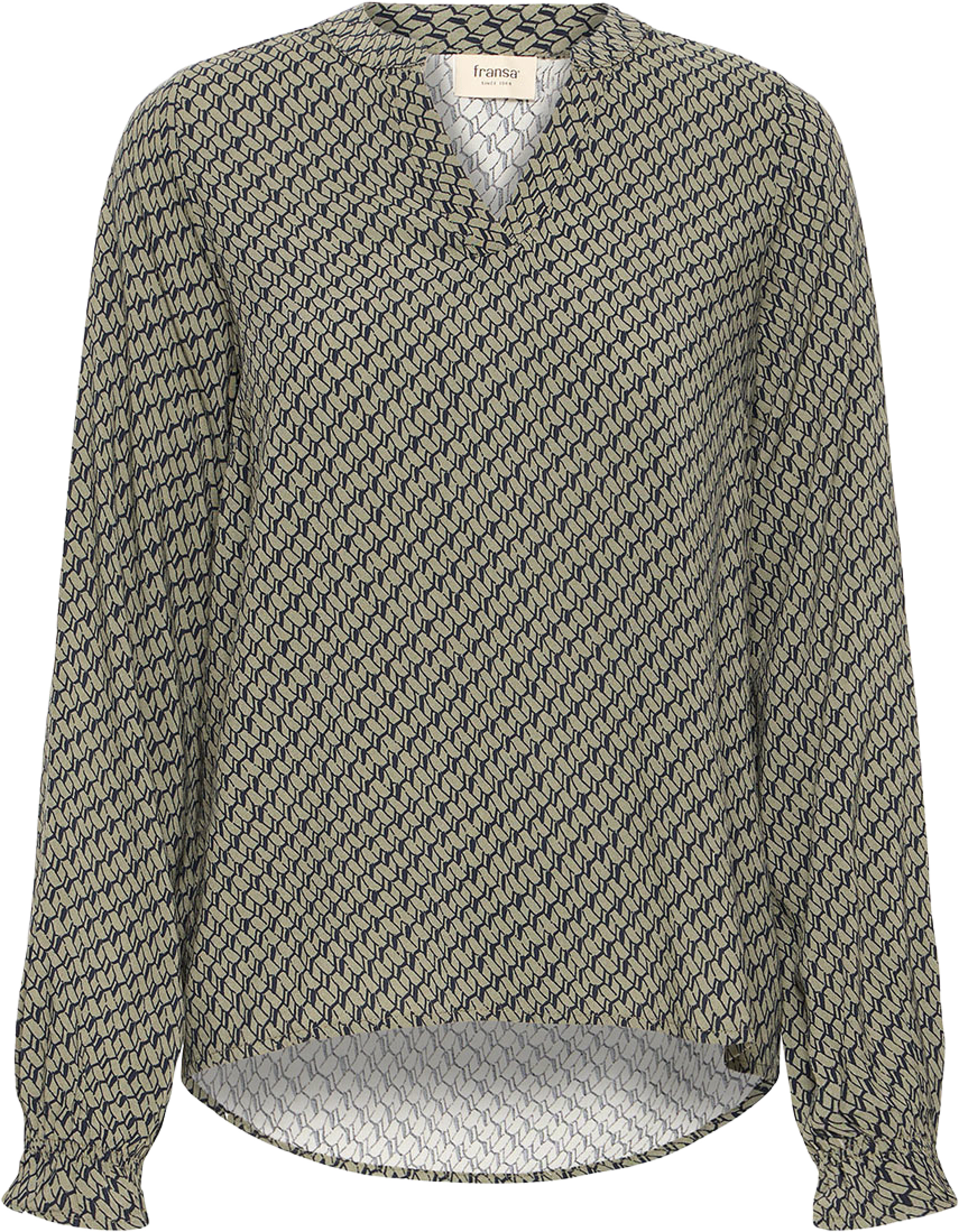 Frflowy Blouse, från Fransa, i färgen Dusty Olive Art.