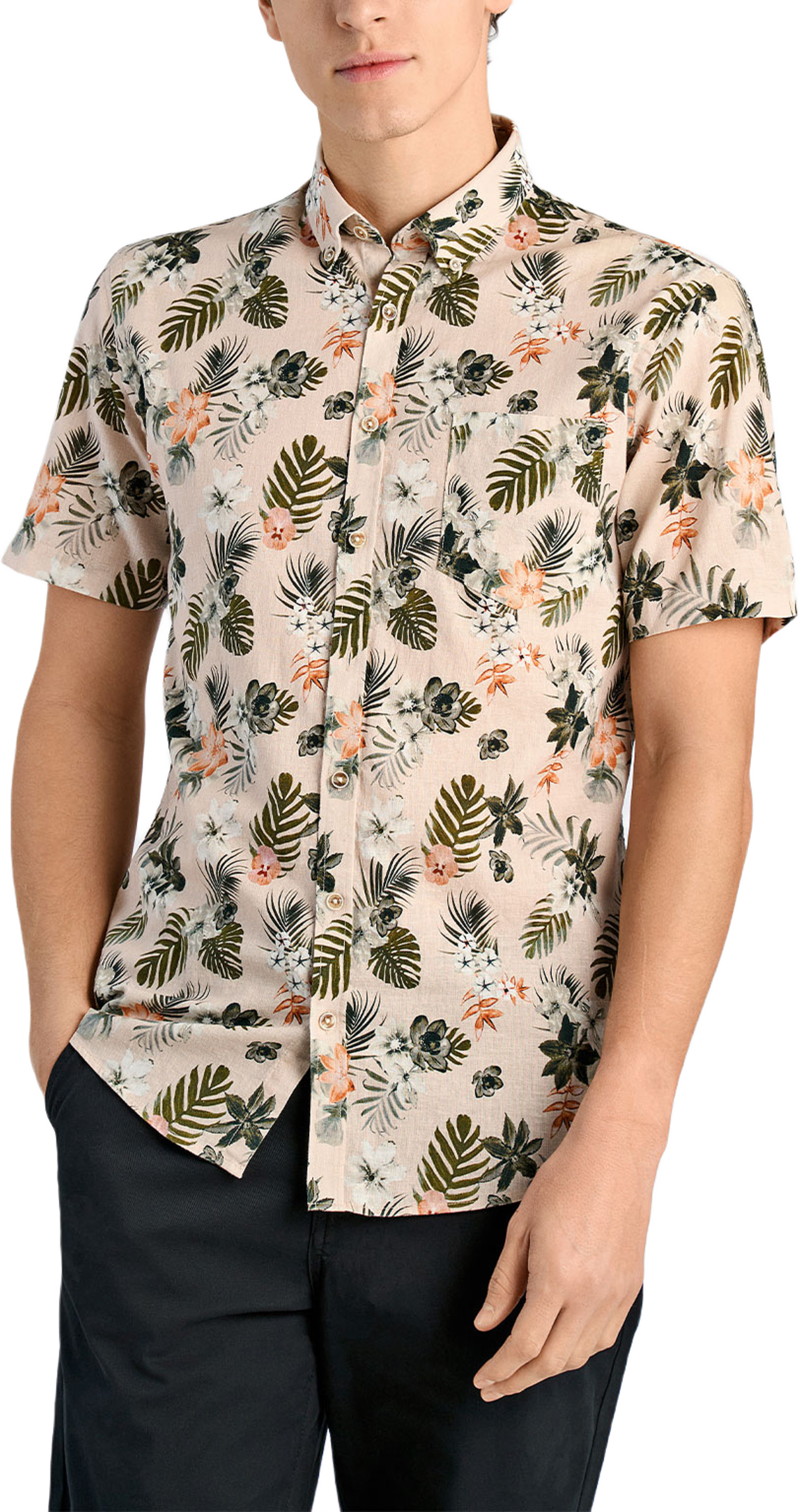 Printed cotton/linen shirt S/S
