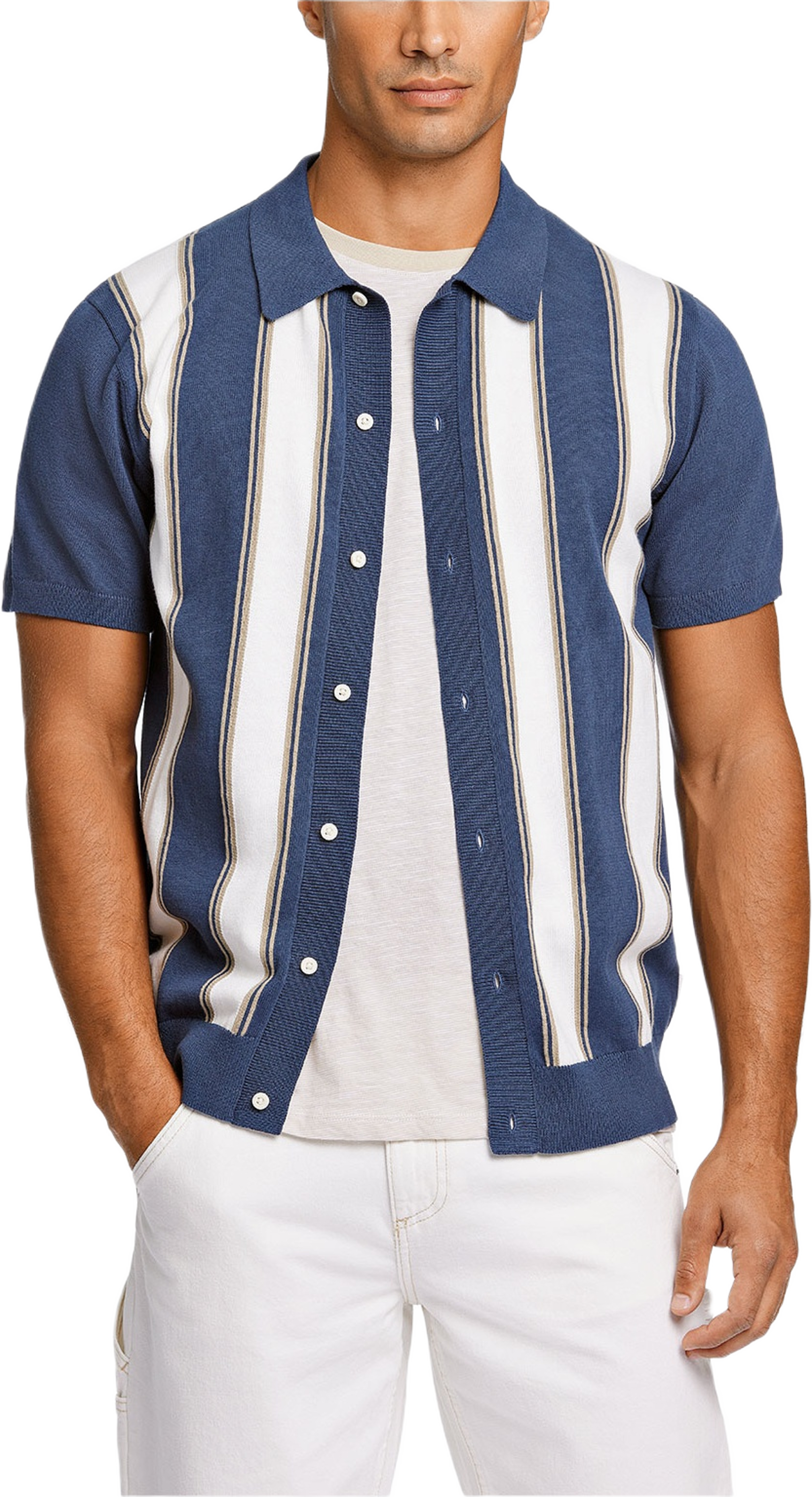 Knitted polo cardigan, från Lindbergh, i färgen Dk Blue. Klicka för att öppna bilden i stort format