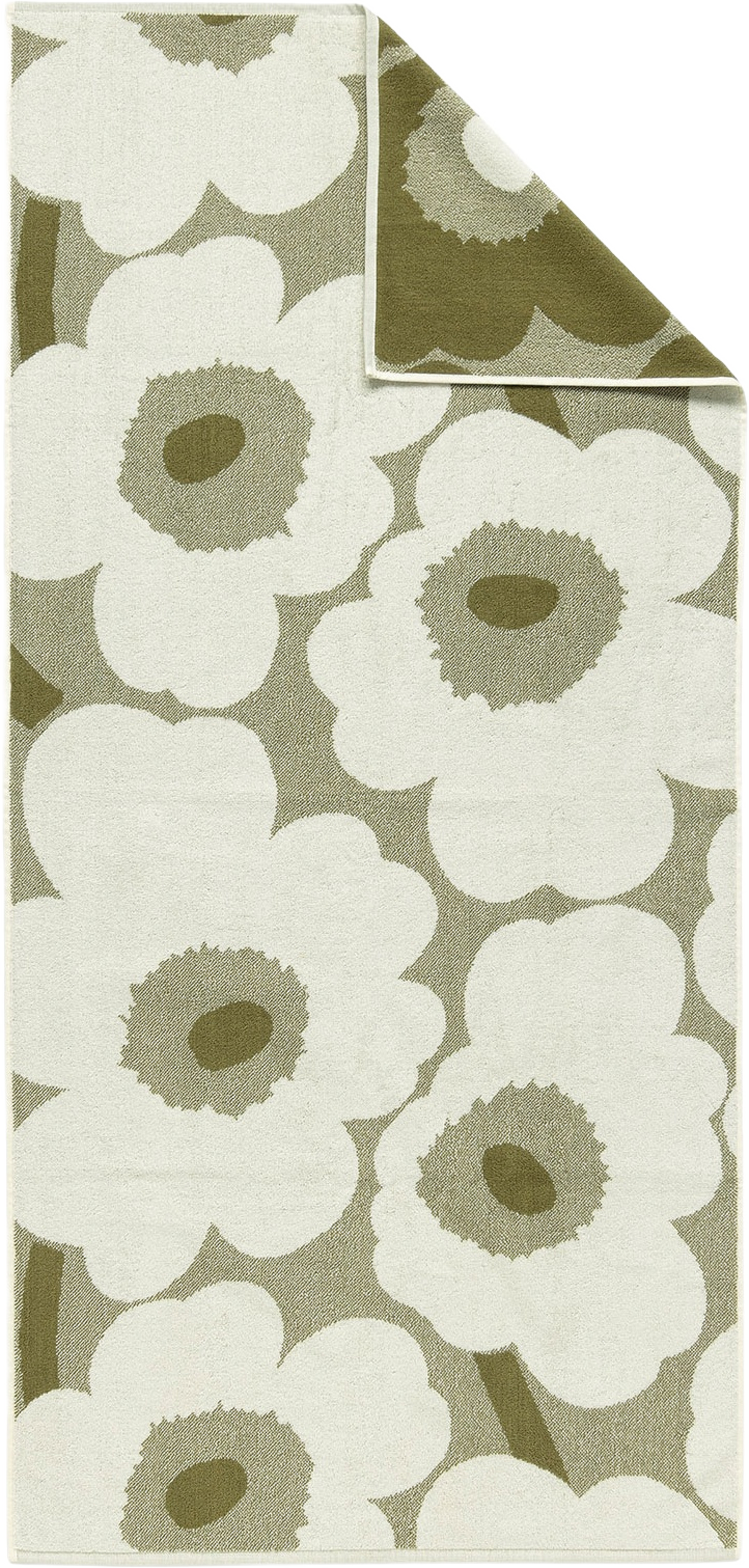 Unikko Bath Towel 70X150 Cm, från Marimekko, i färgen Green Umber, Cream. Klicka för att öppna bilden i stort format