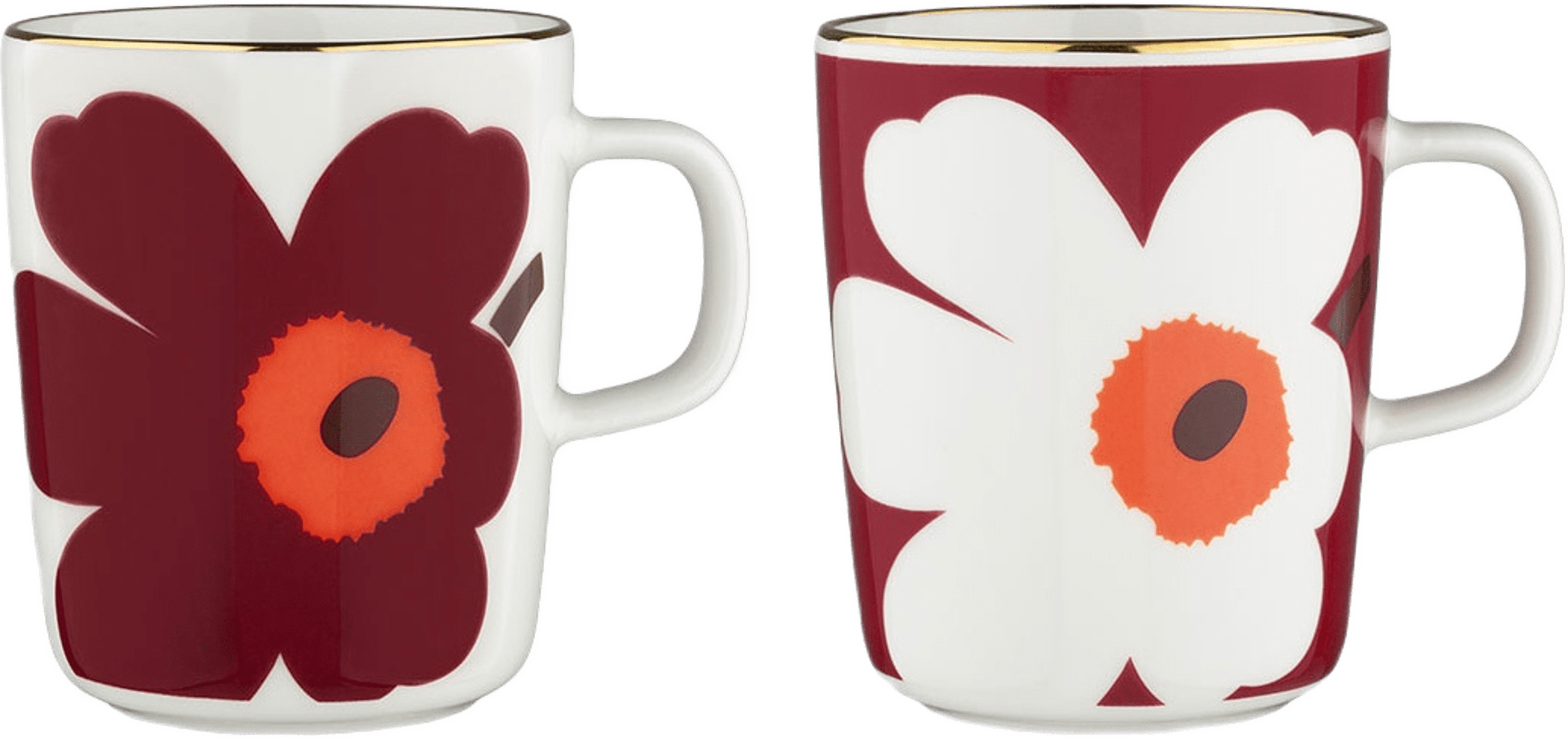 Juhla Unikko Mug 2,5 Dl 2 Pcs, från Marimekko, i färgen White, Burgundy, Gold. Klicka för att öppna bilden i stort format