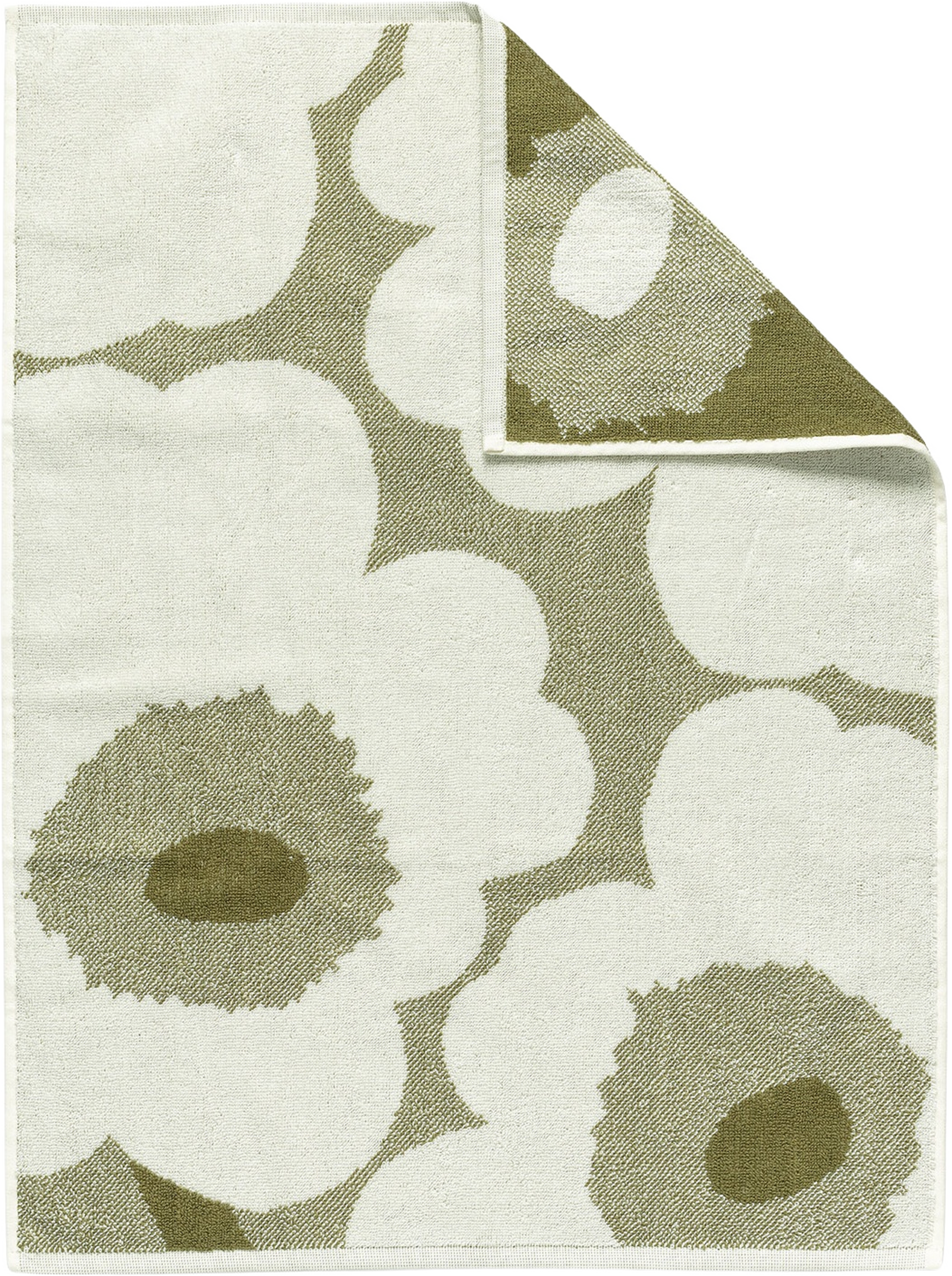 Unikko Hand Towel 50X70 Cm, från Marimekko, i färgen Green Umber, Cream. Klicka för att öppna bilden i stort format