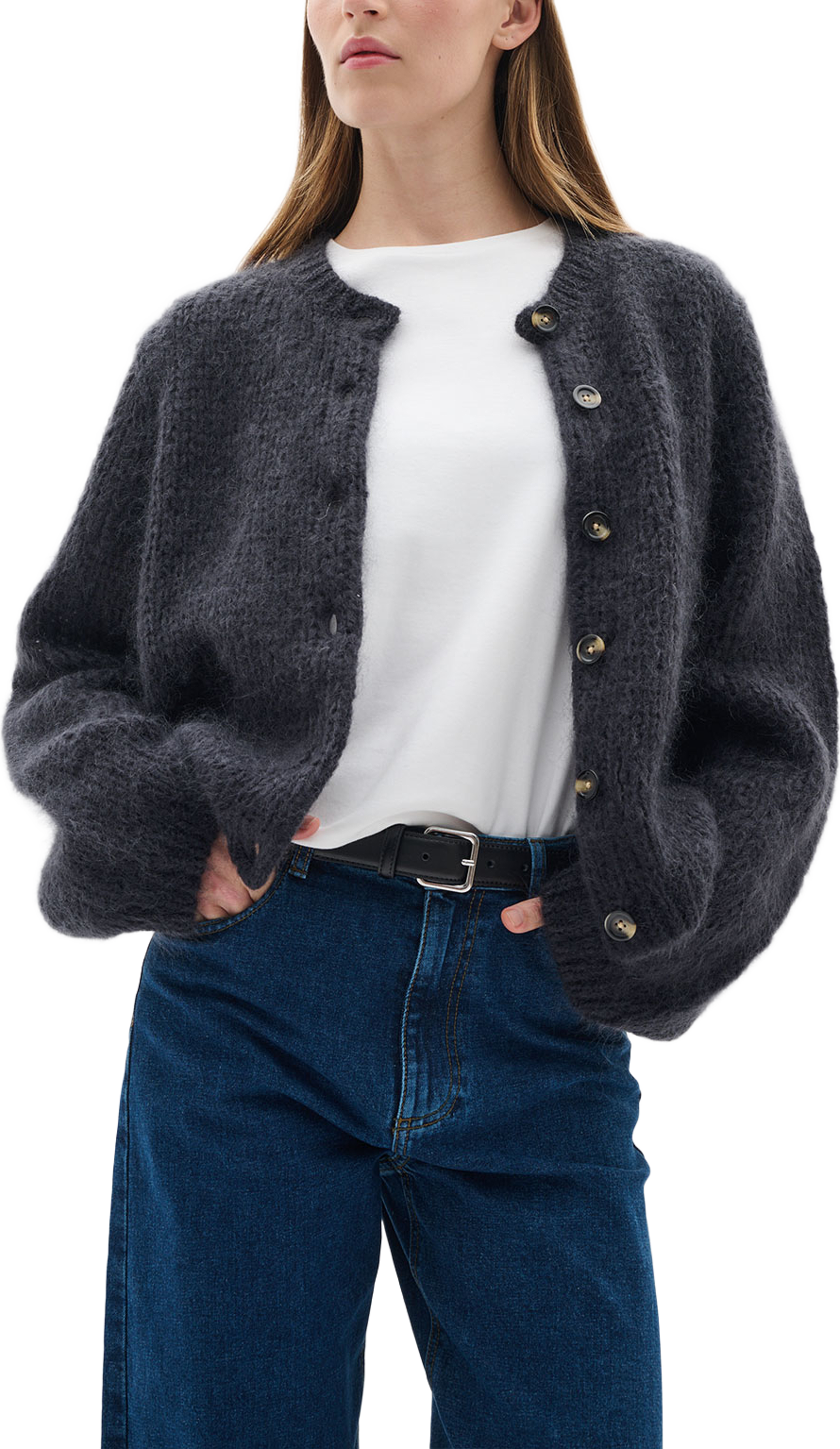 Jetra Cardigan, från Inwear, i färgen Dark Grey Melange. Klicka för att öppna bilden i stort format