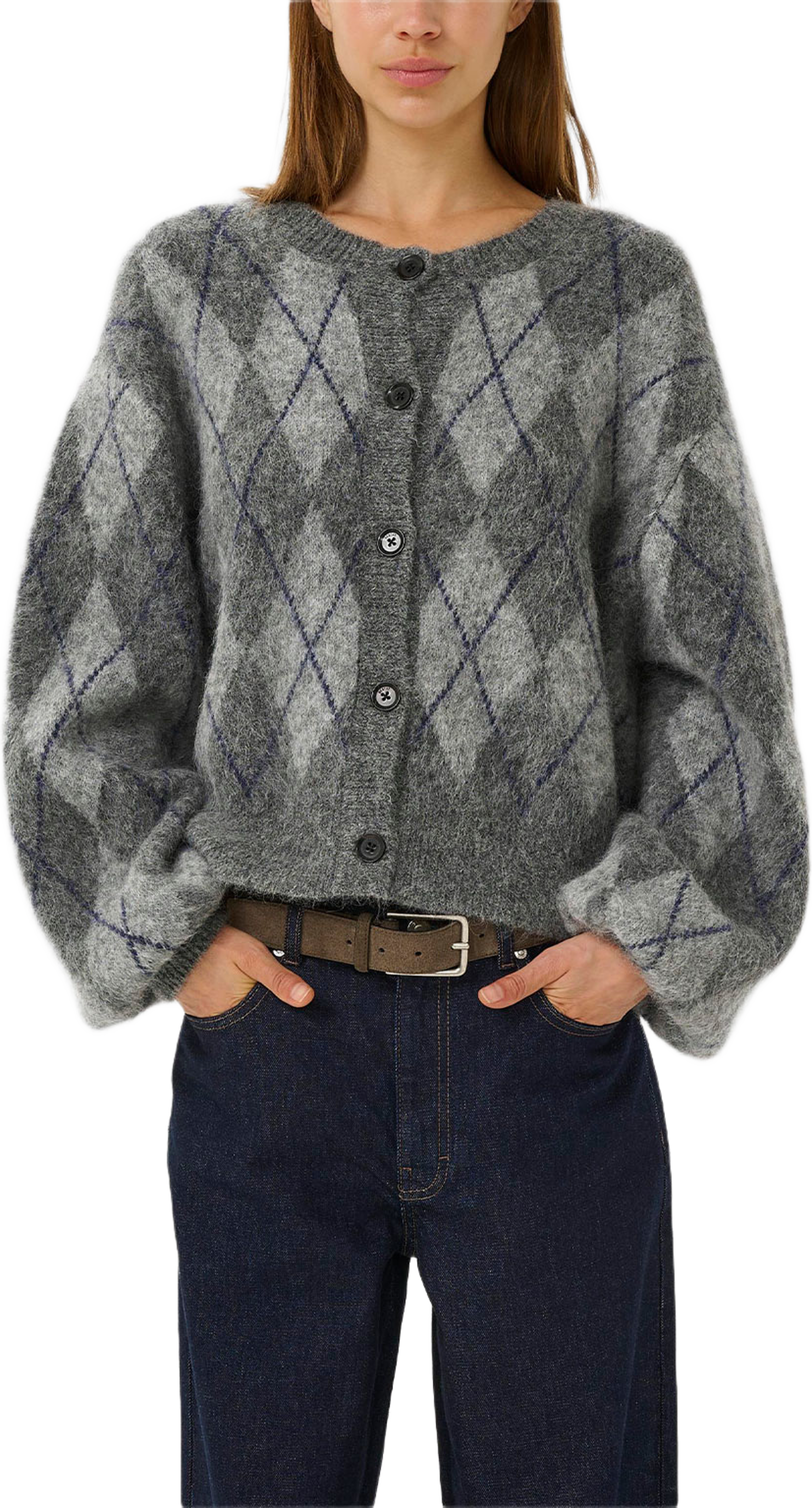 GZsasi Cardigan, från Gestuz, i färgen Check Dark Grey/Grey/Blue Comb.