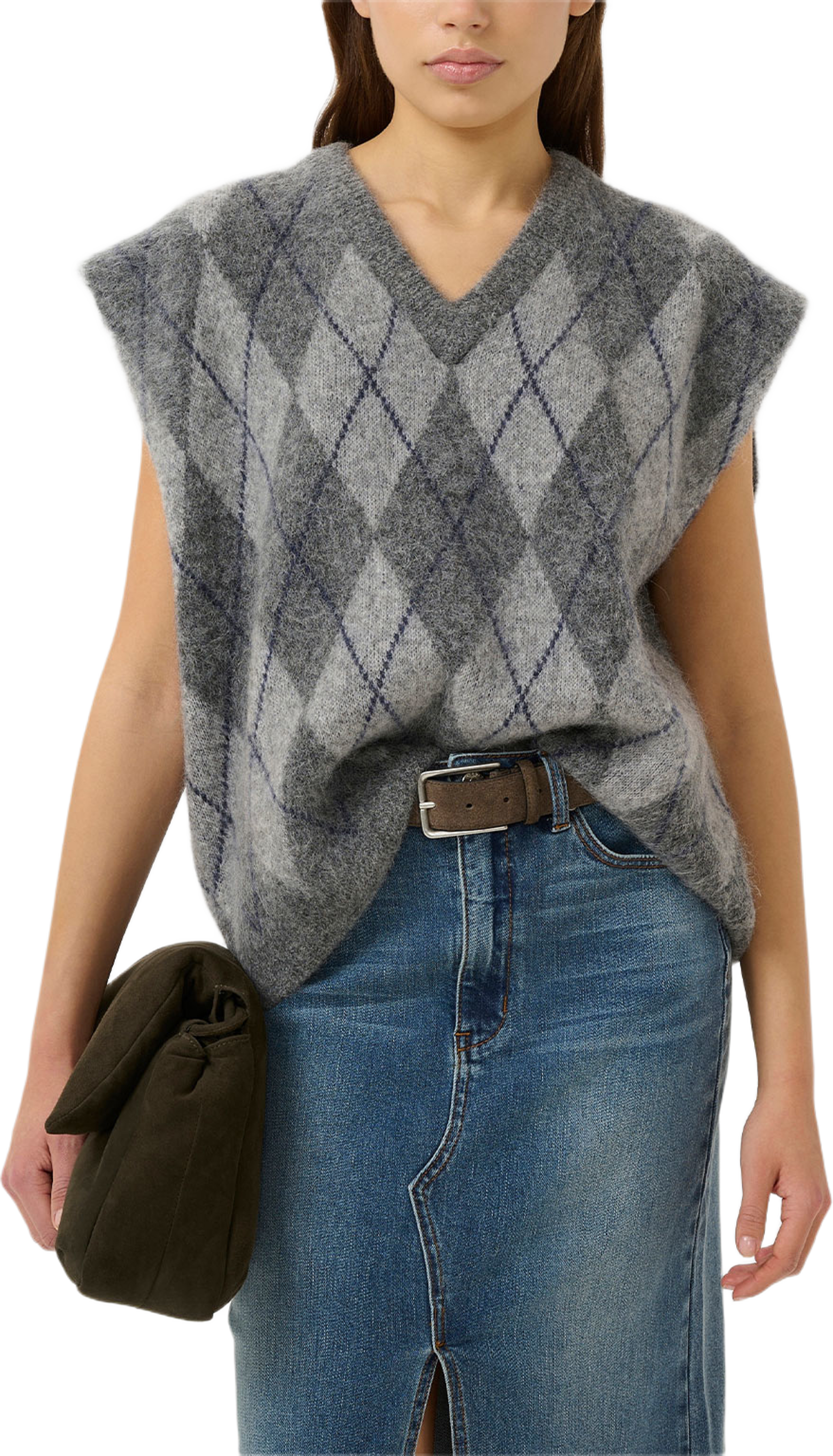 GZsasi Vest, från Gestuz, i färgen Check Dark Grey/Grey/Blue Comb.