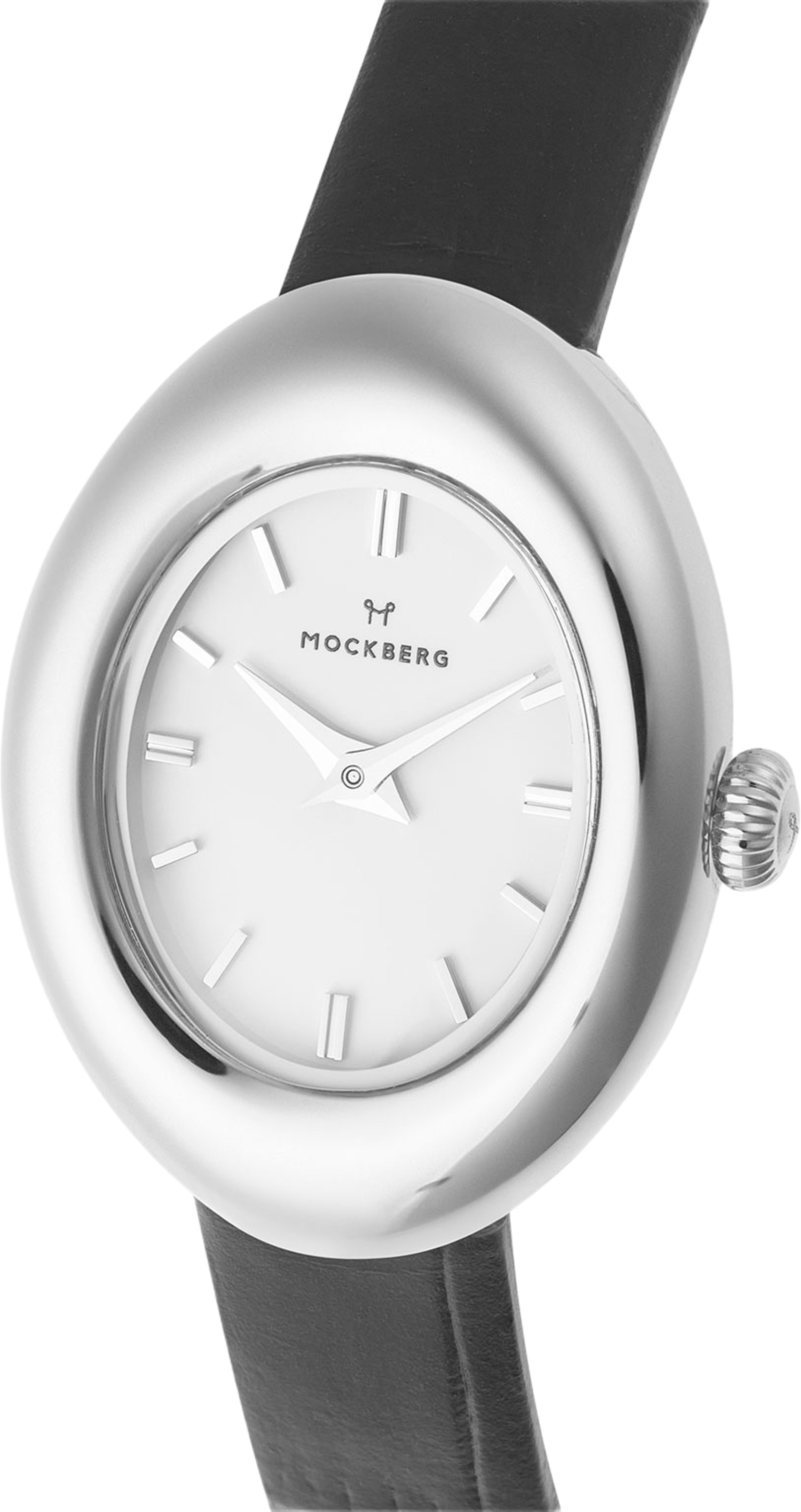 Belle Oval Leather Steel Watch, från Mockberg, i färgen Silver. Klicka för att öppna bilden i stort format