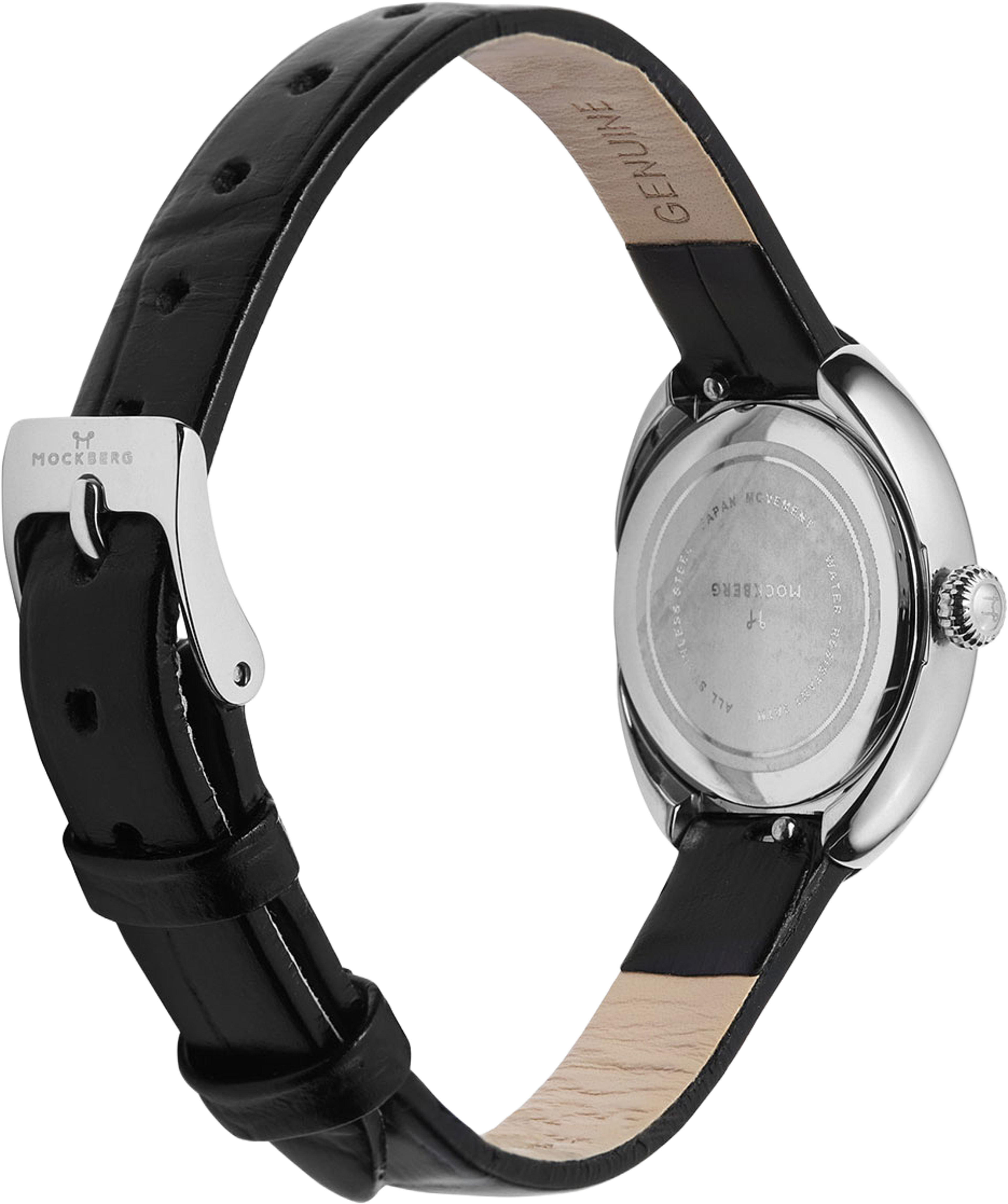 Belle Oval Leather Steel Watch, från Mockberg, i färgen Silver. Klicka för att öppna bilden i stort format