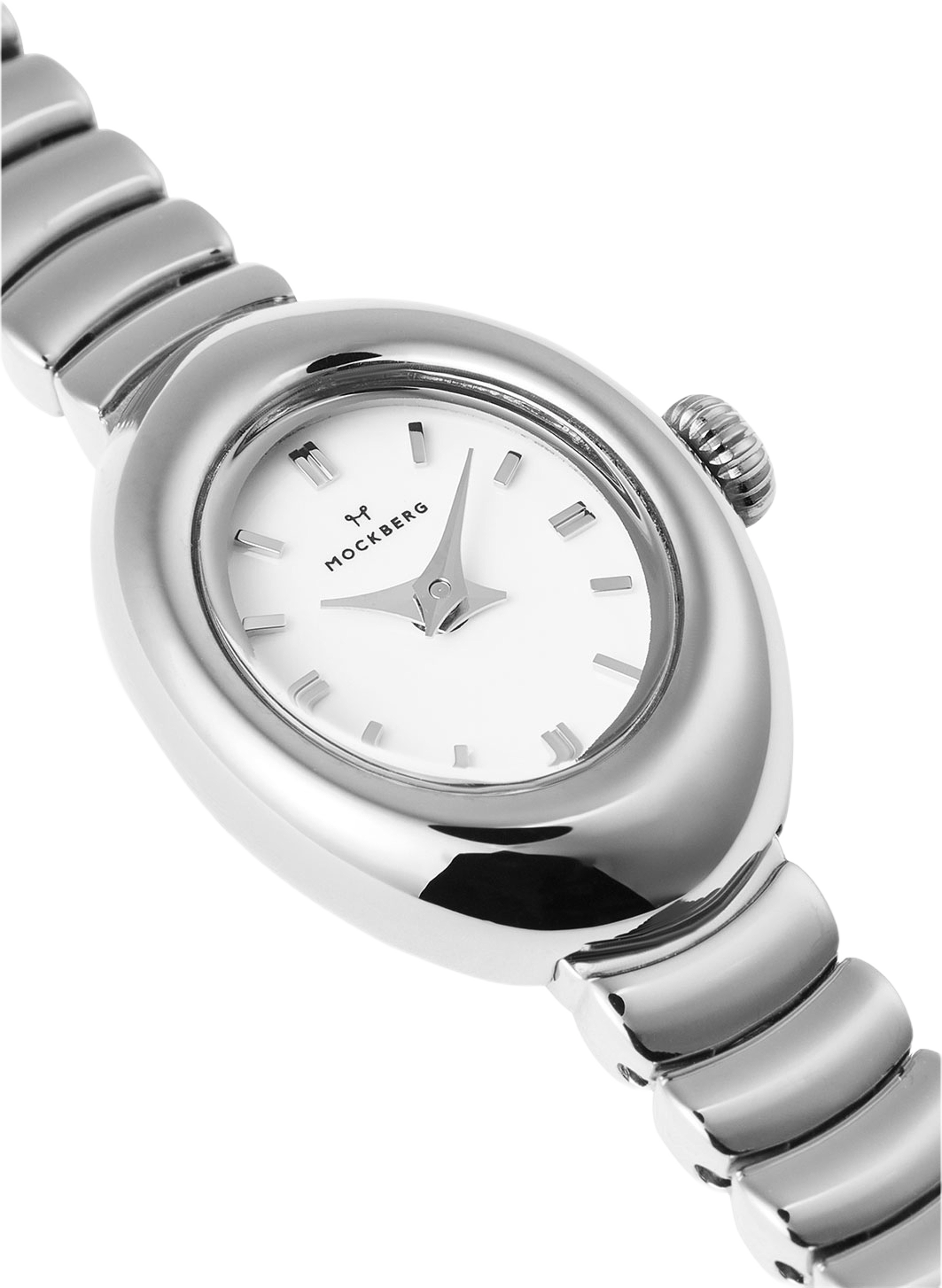 Belle Oval Petite Steel Watch, från Mockberg, i färgen Silver. Klicka för att öppna bilden i stort format