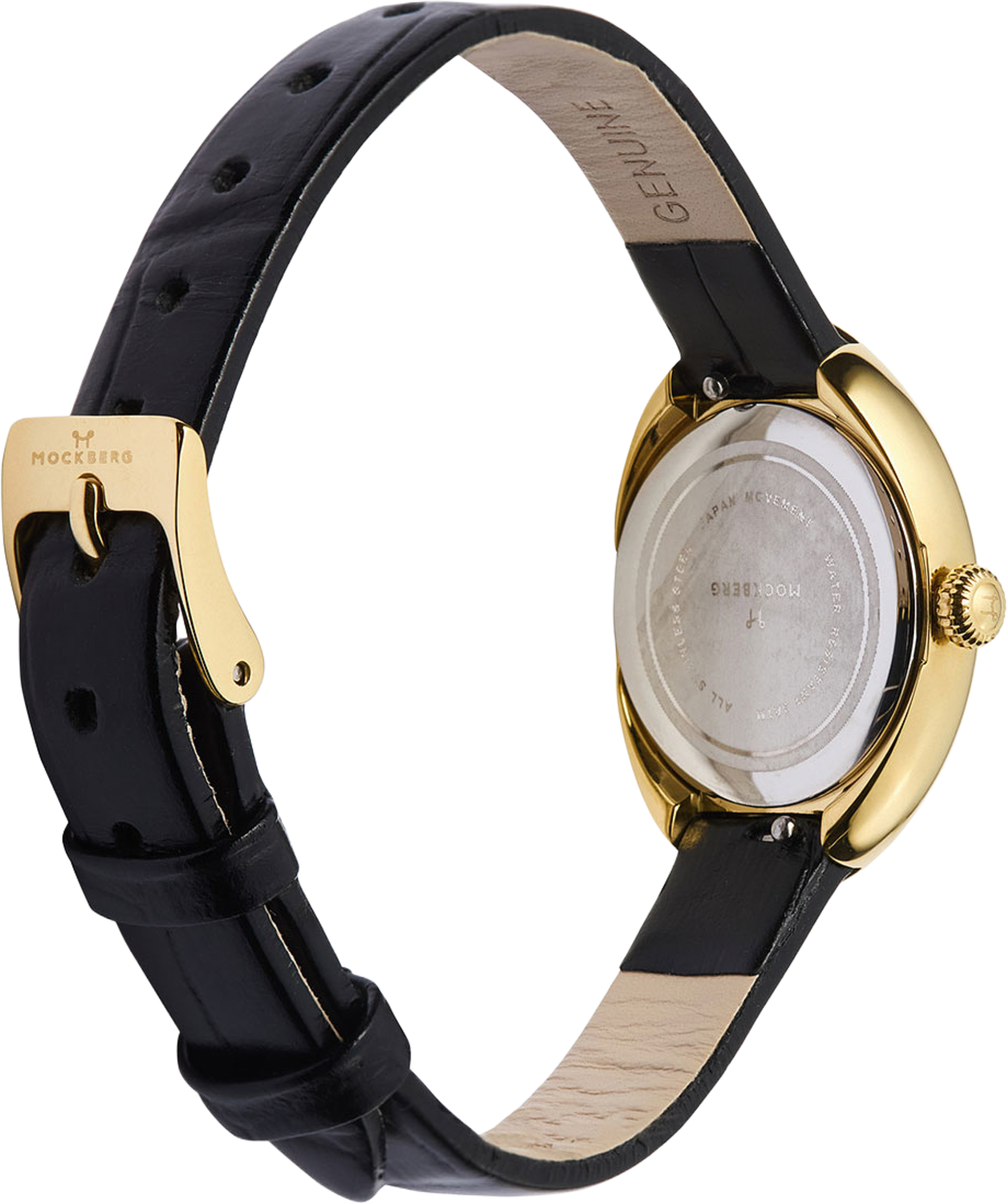 Belle Oval Leather Gold Watch, från Mockberg, i färgen Gold. Klicka för att öppna bilden i stort format