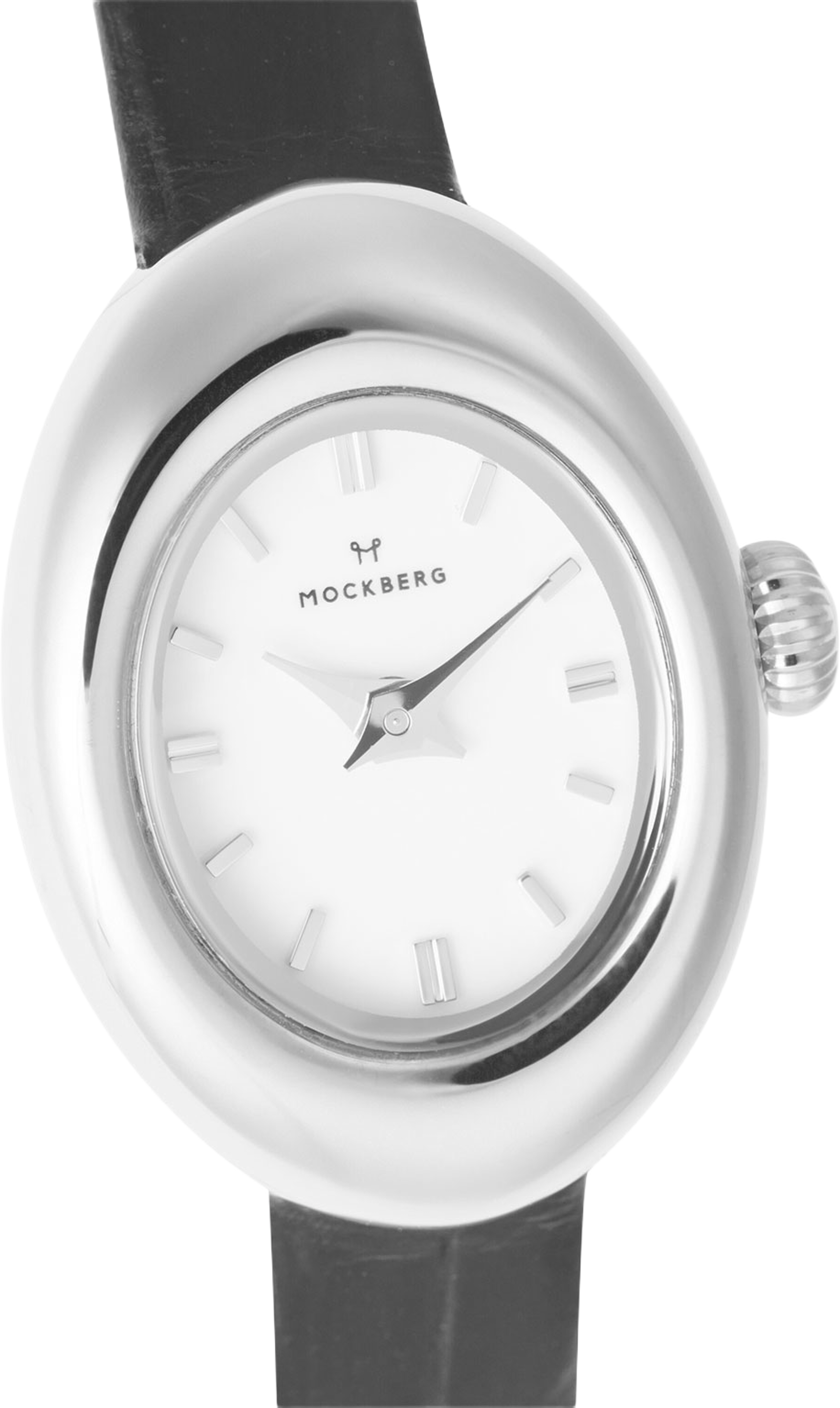Belle Oval Petite Leather Steel Watch, från Mockberg, i färgen Silver. Klicka för att öppna bilden i stort format
