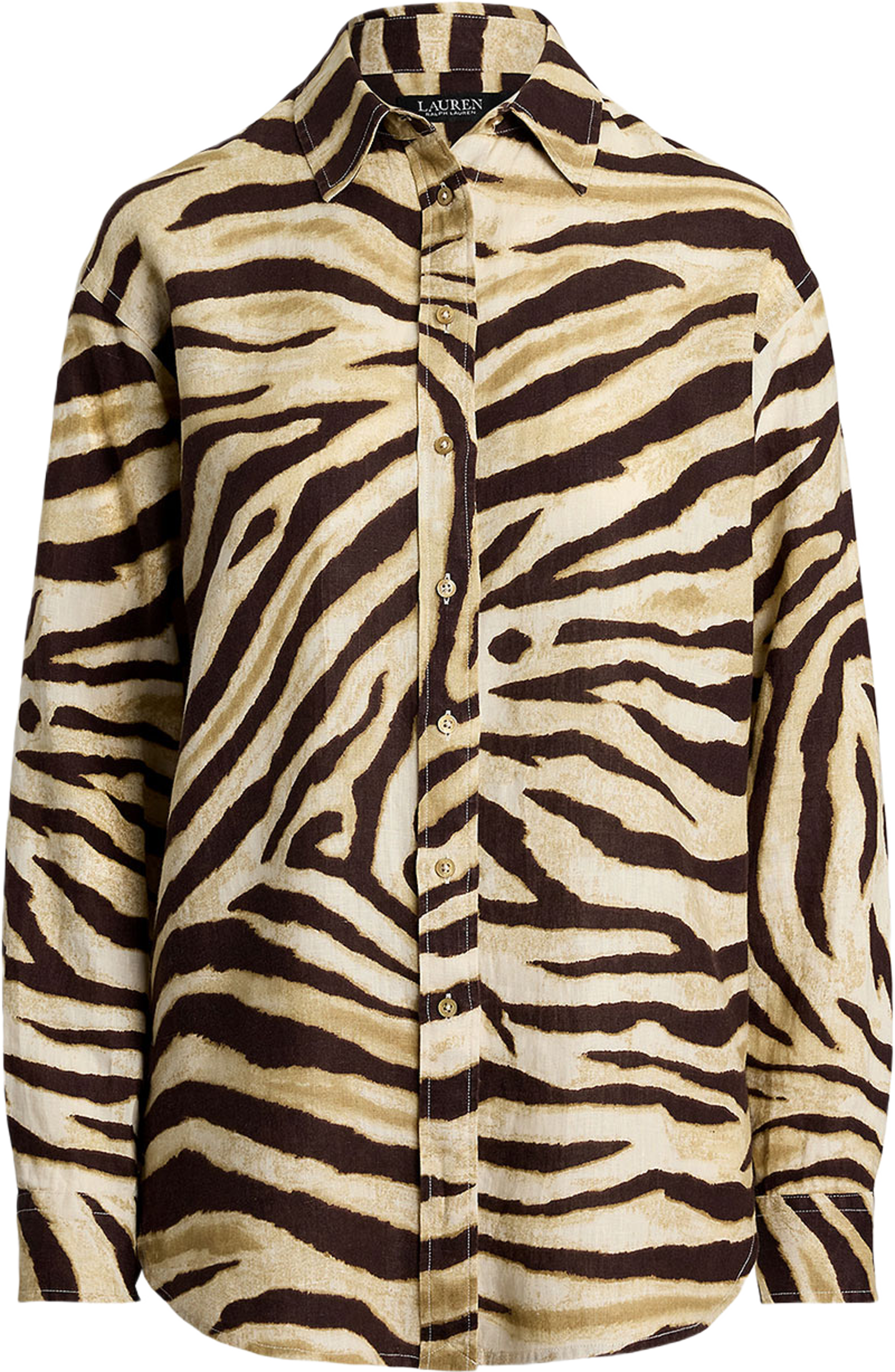 Relaxed Fit Zebra-Print Linen Shirt
