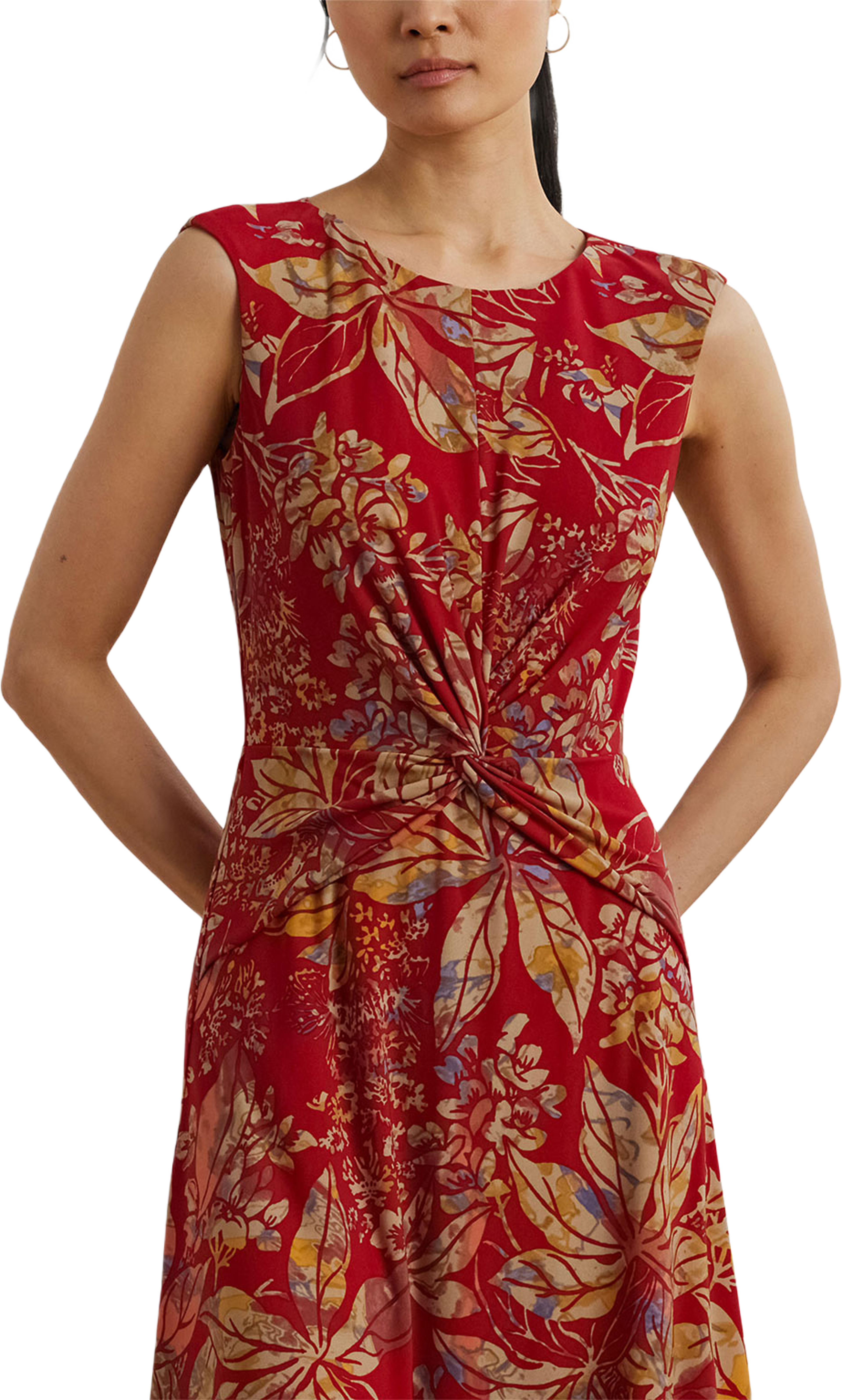 Floral Twist-Front Stretch Jersey Dress