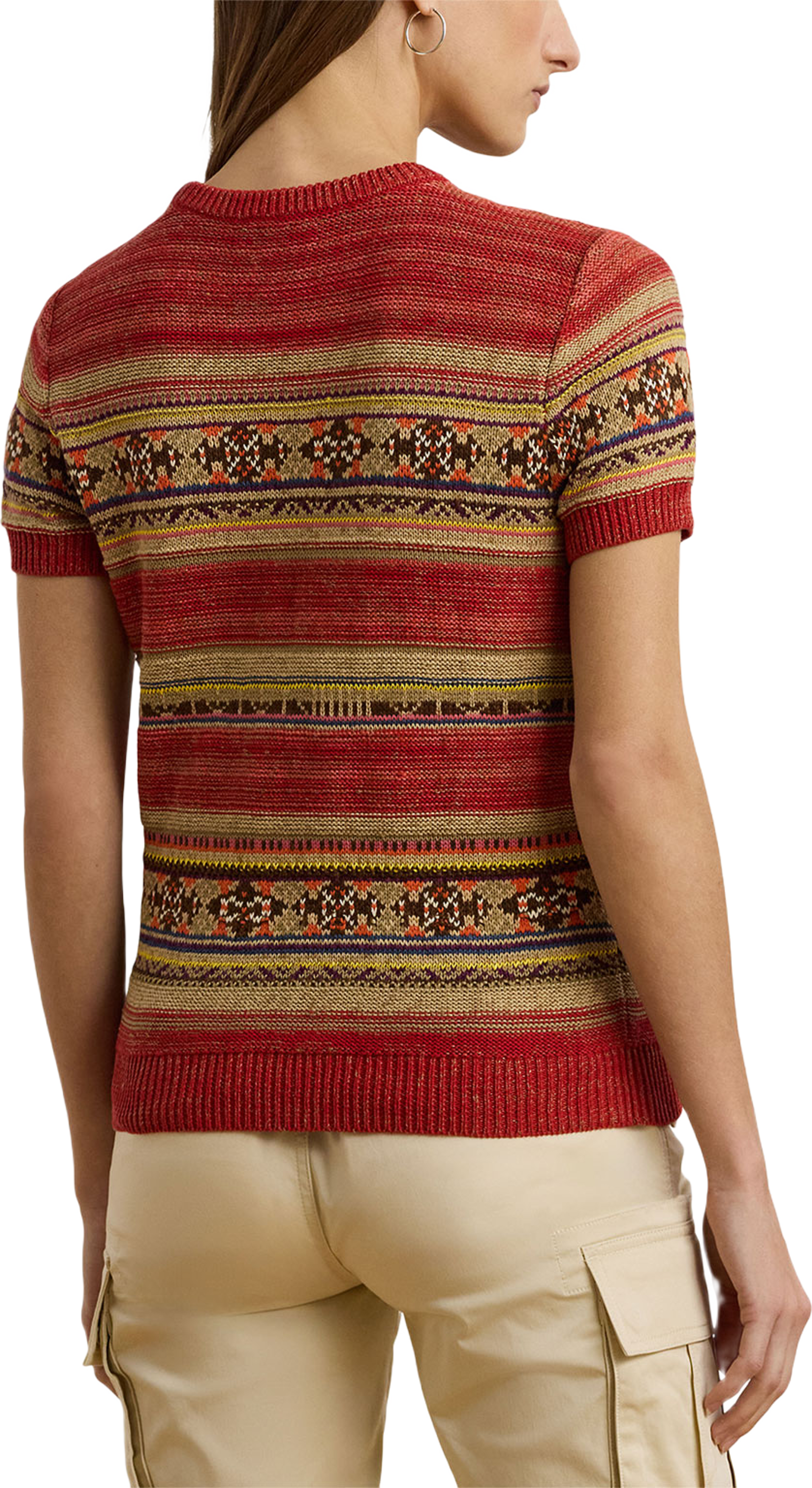 Geo-Striped Short-Sleeve Sweater