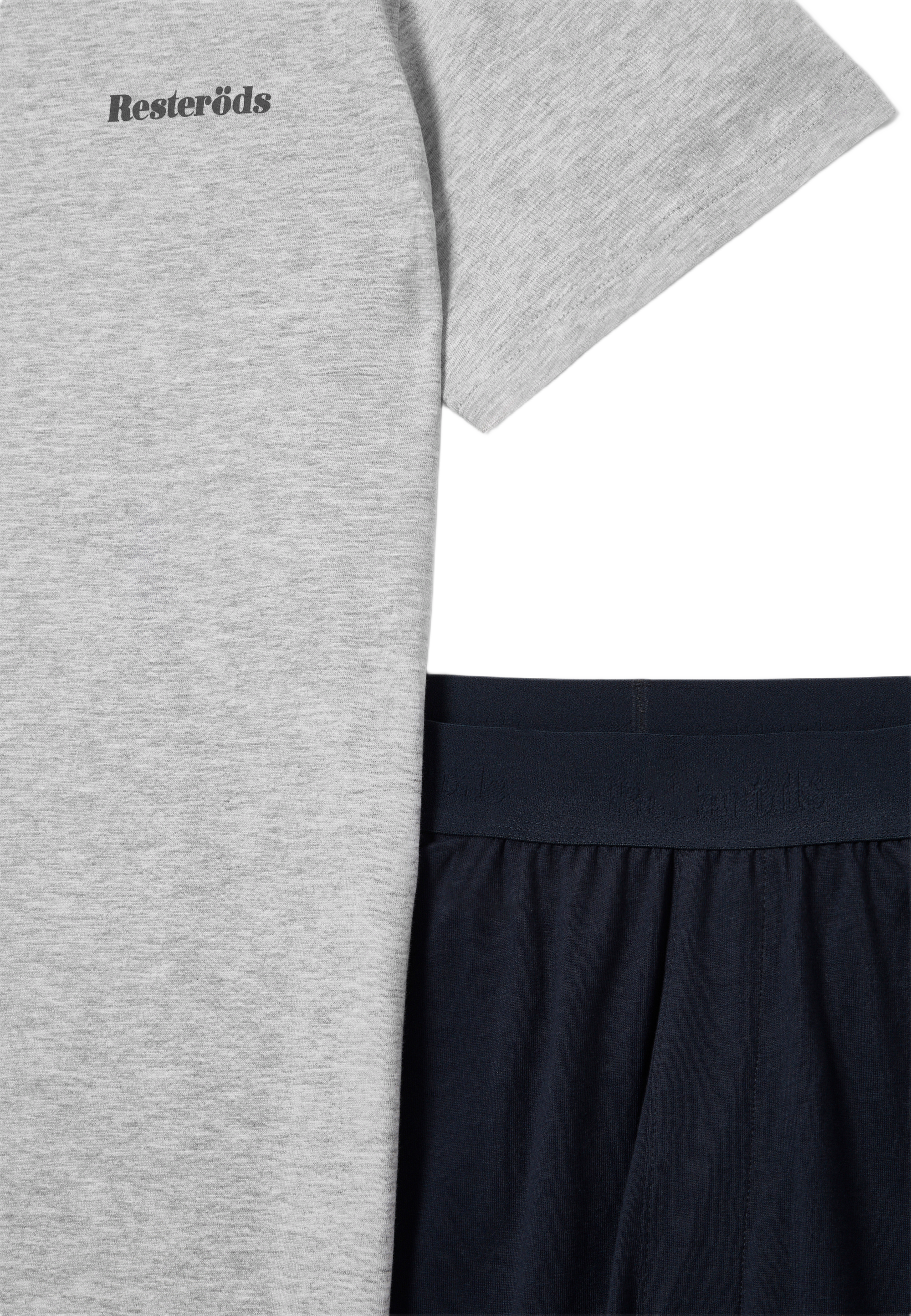 Pyjamasset Shorts, från Resteröds, i färgen Grey Melange/Navy. Klicka för att öppna bilden i stort format