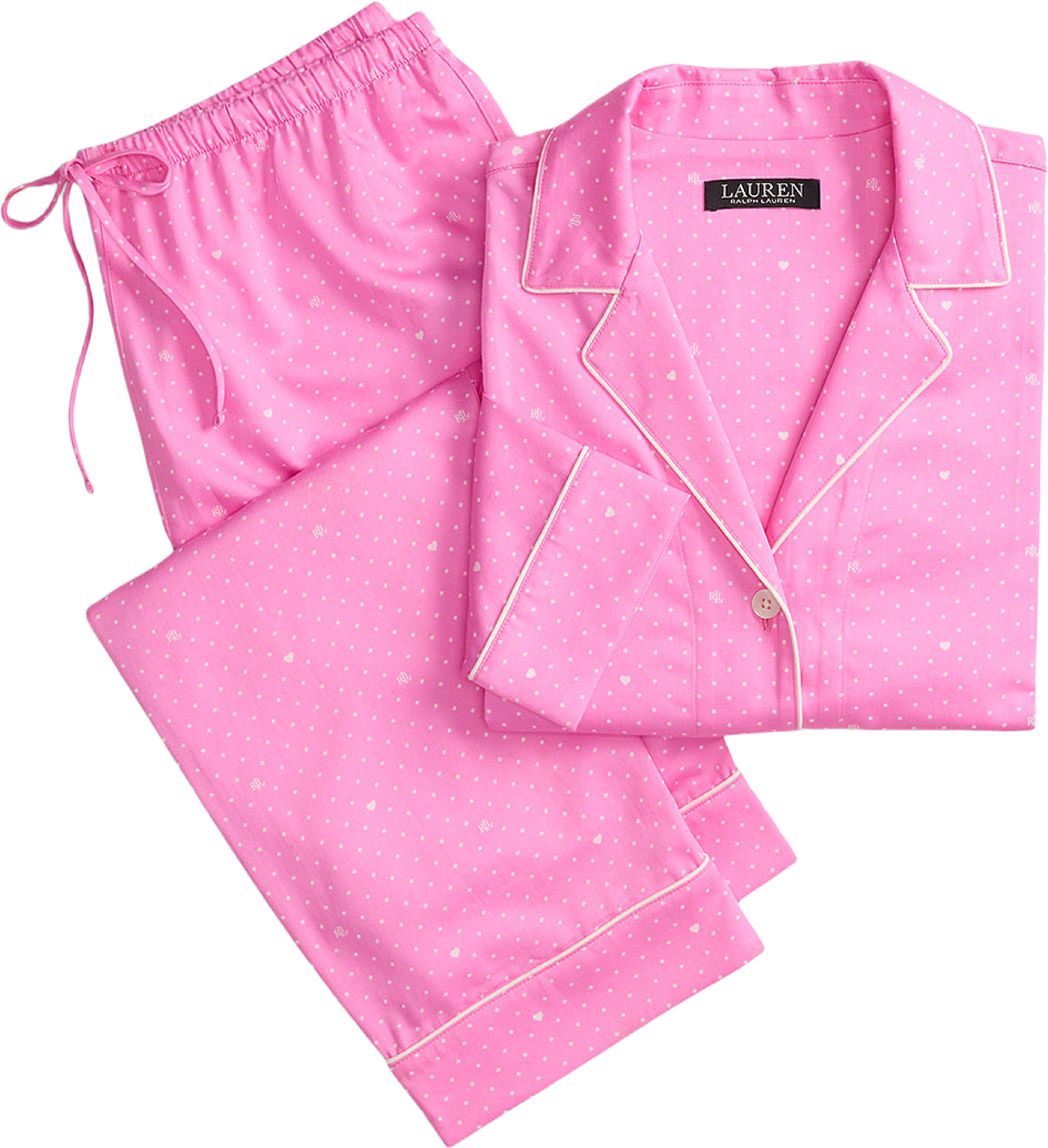 Long Sleeve Notch Collar long pant PJ set, från Lauren Ralph Lauren, i färgen Pink Print. Klicka för att öppna bilden i stort format