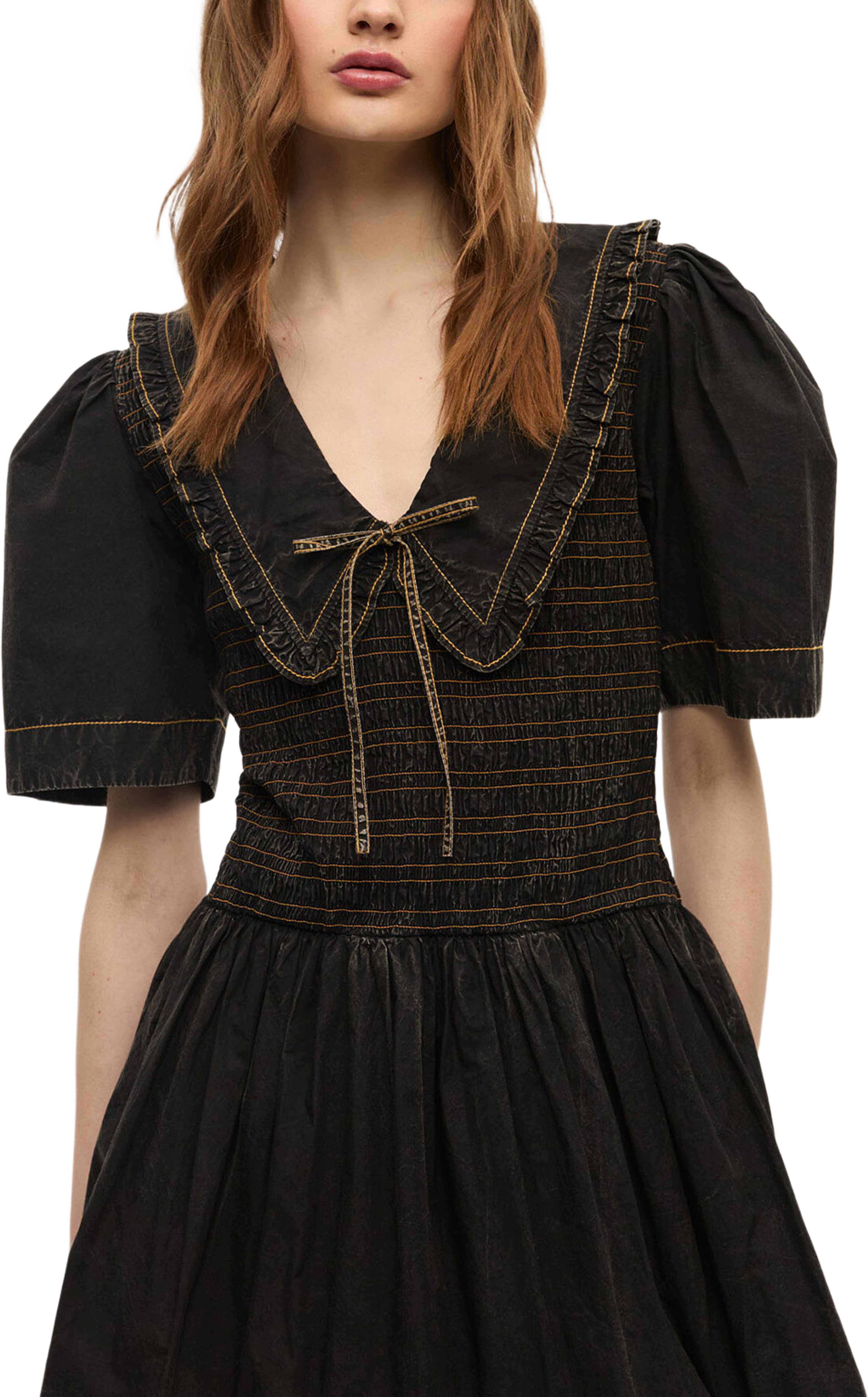 Garment Dyed Cotton Mini Smock Bubble Dress