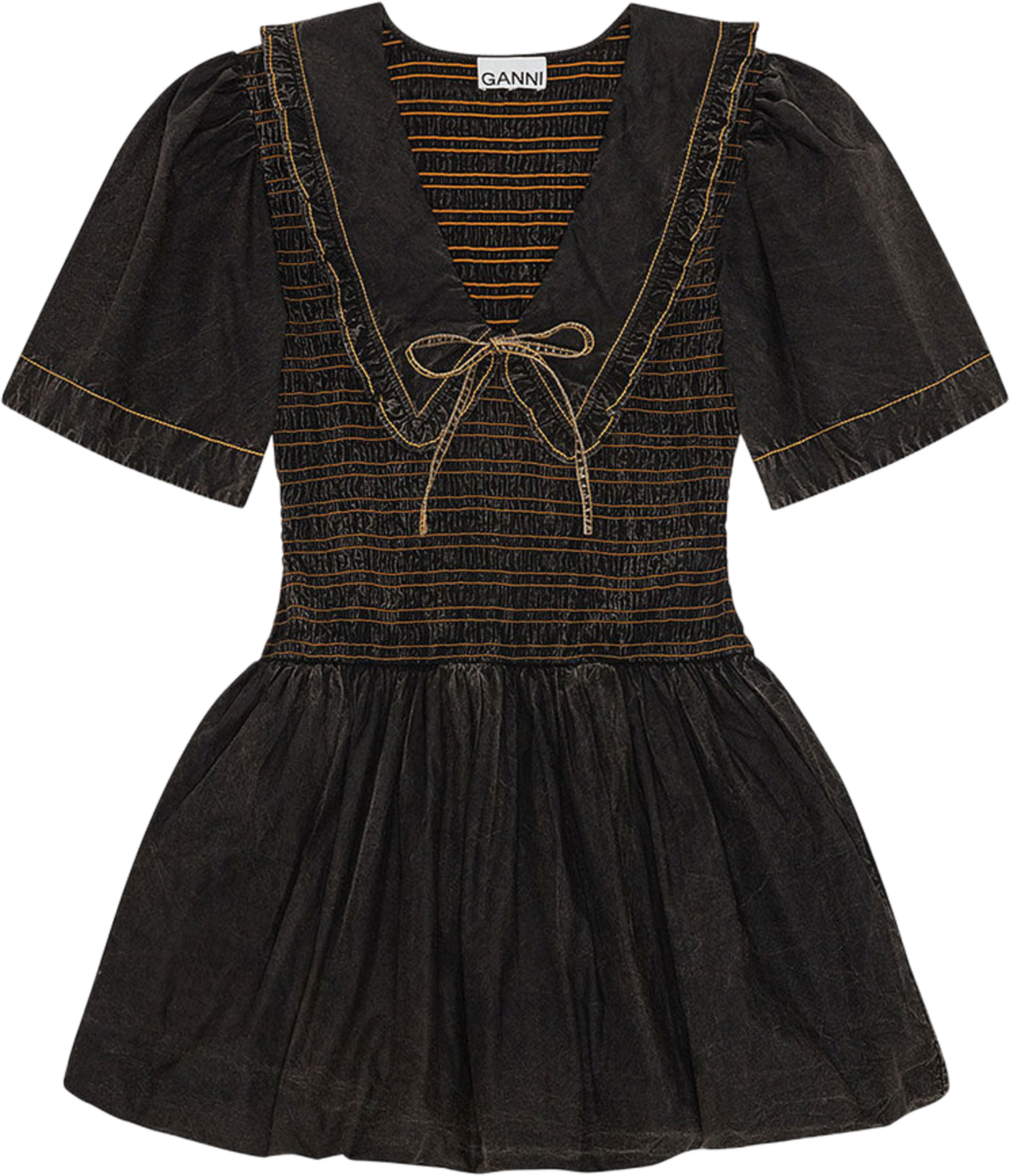 Garment Dyed Cotton Mini Smock Bubble Dress
