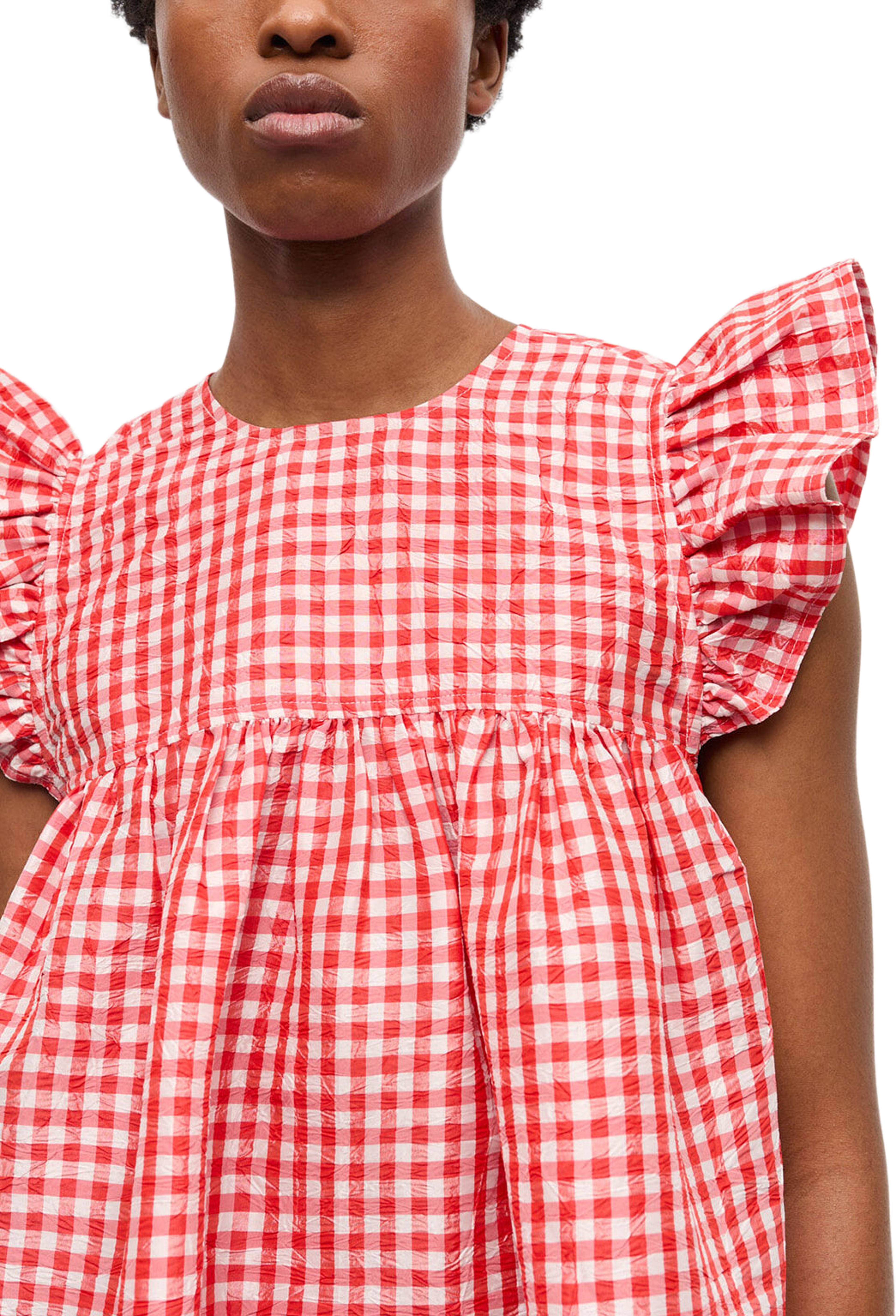 Crinkled Taffeta Check Frill Mini Dress