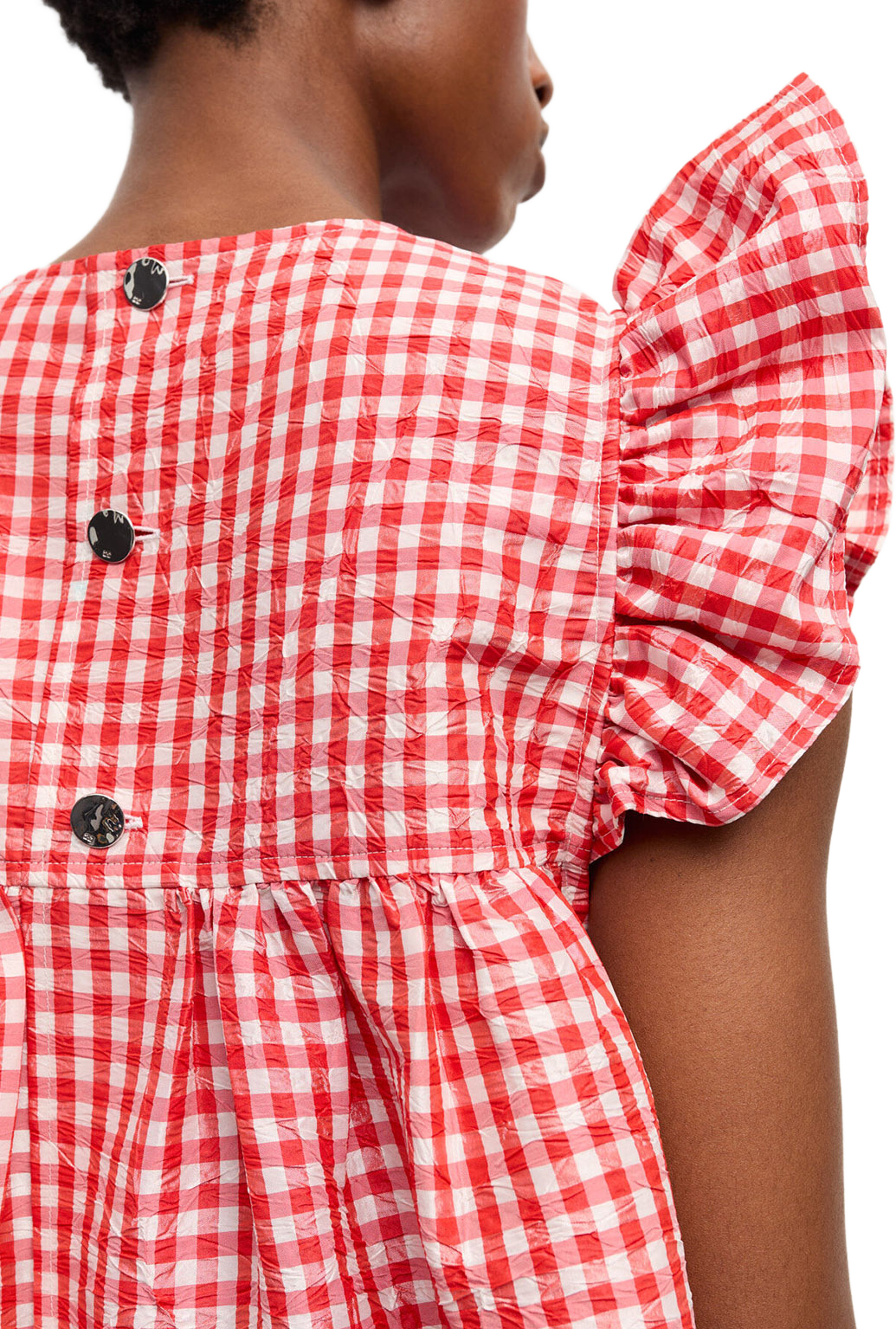 Crinkled Taffeta Check Frill Mini Dress
