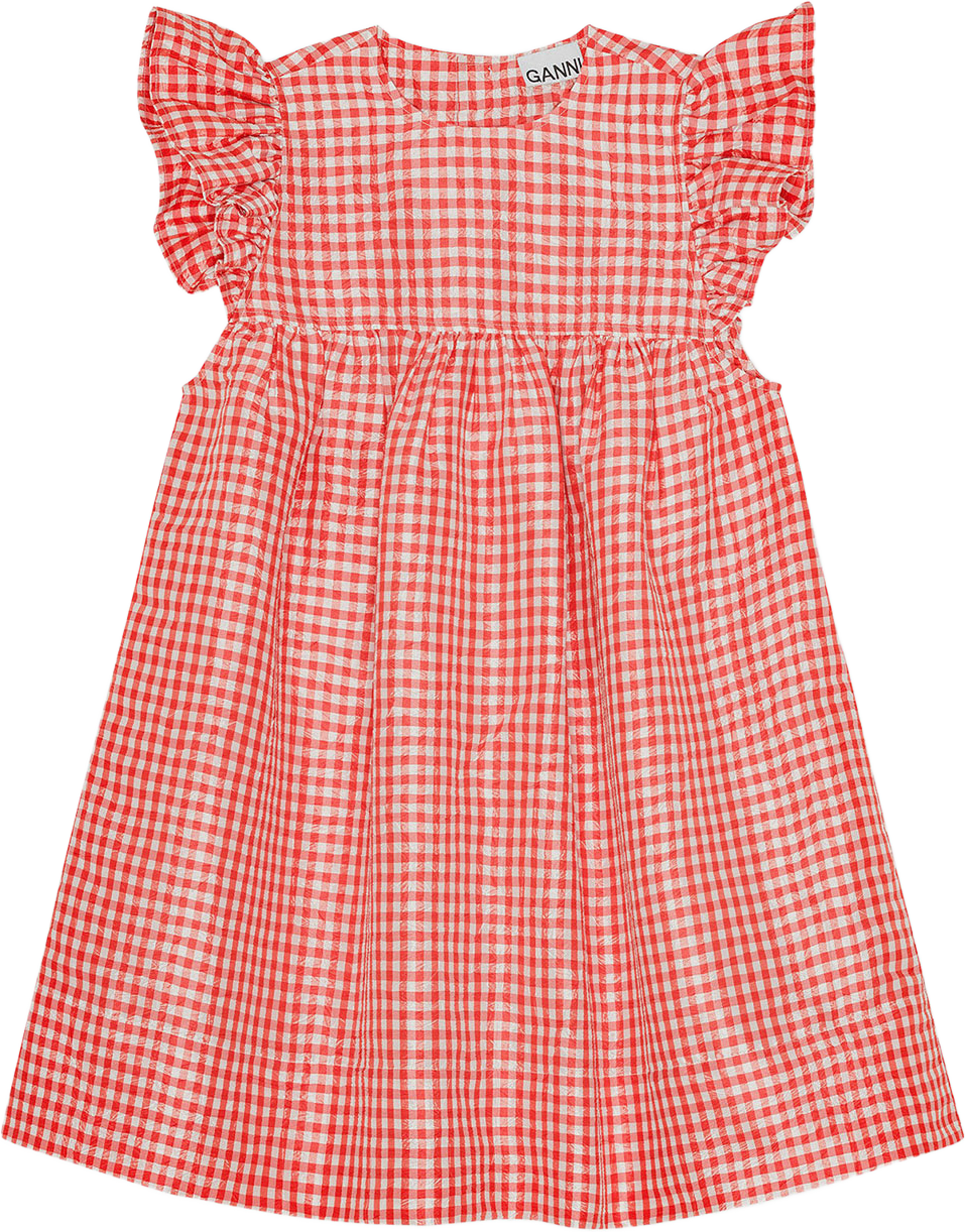 Crinkled Taffeta Check Frill Mini Dress