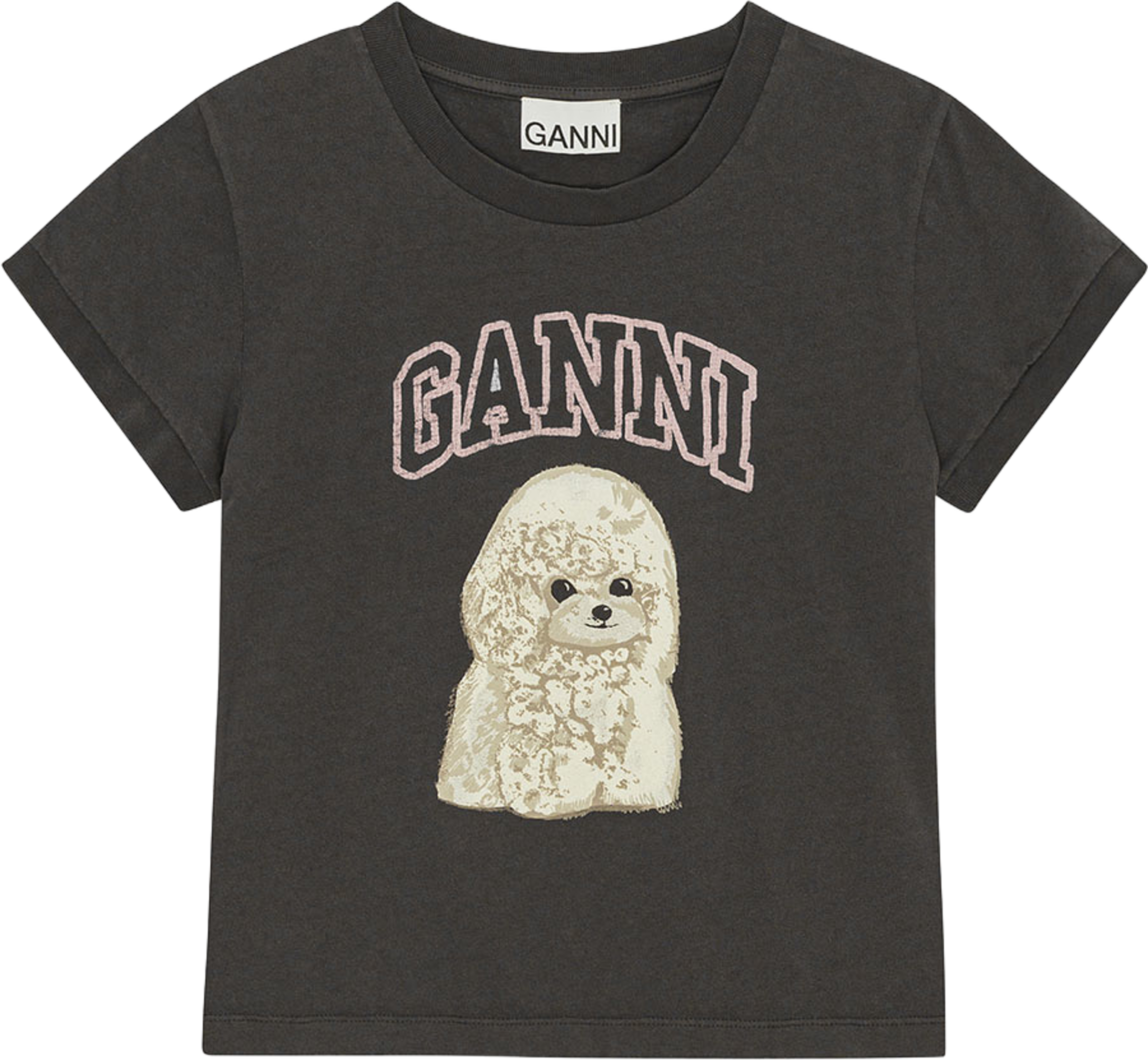 Basic Cotton Jersey Poodle Baby Fit T-shirt, från GANNI, i färgen Phantom. Klicka för att öppna bilden i stort format