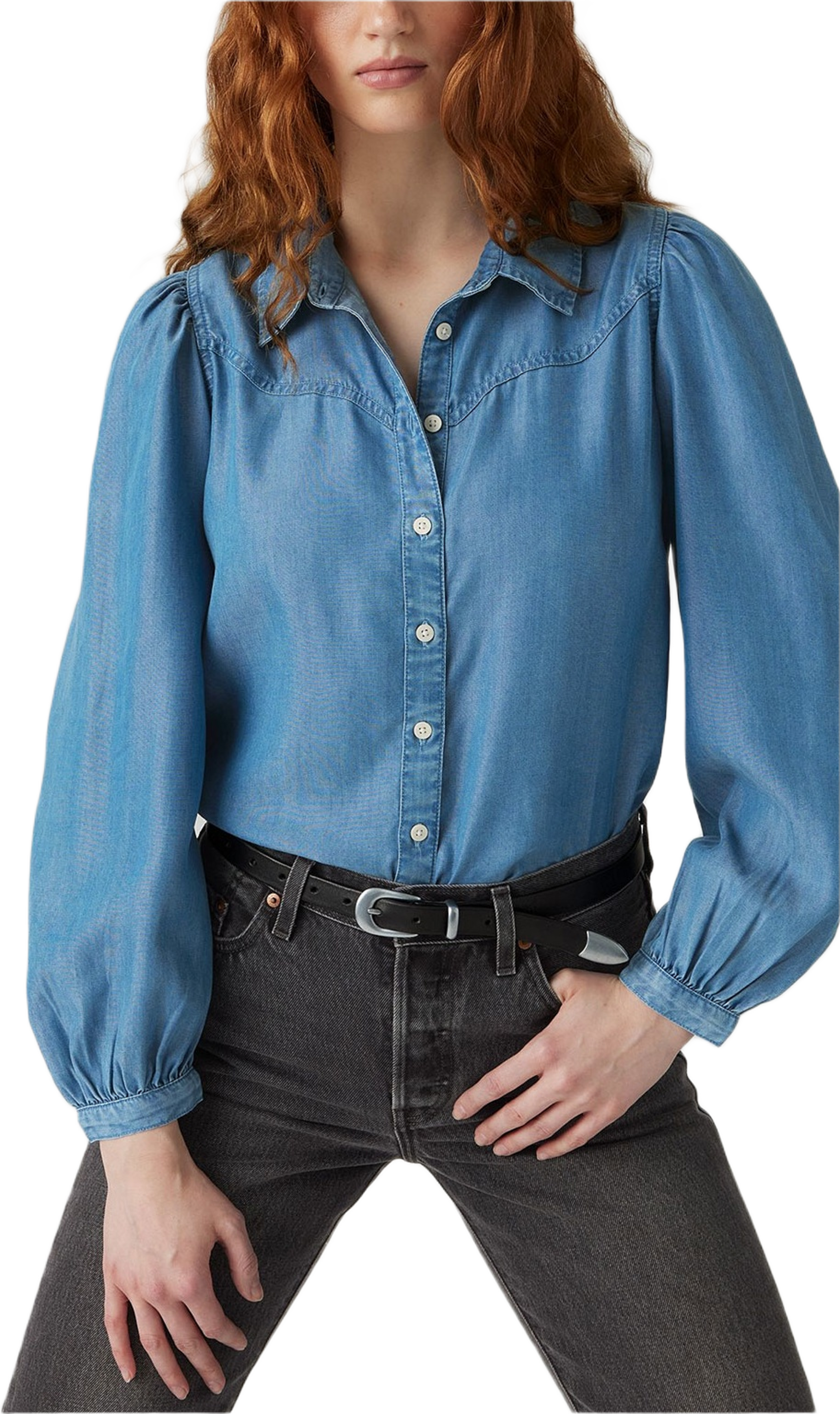 Journey Western Shirt, från Levi's, i färgen Med Indigo - Flat Finish.