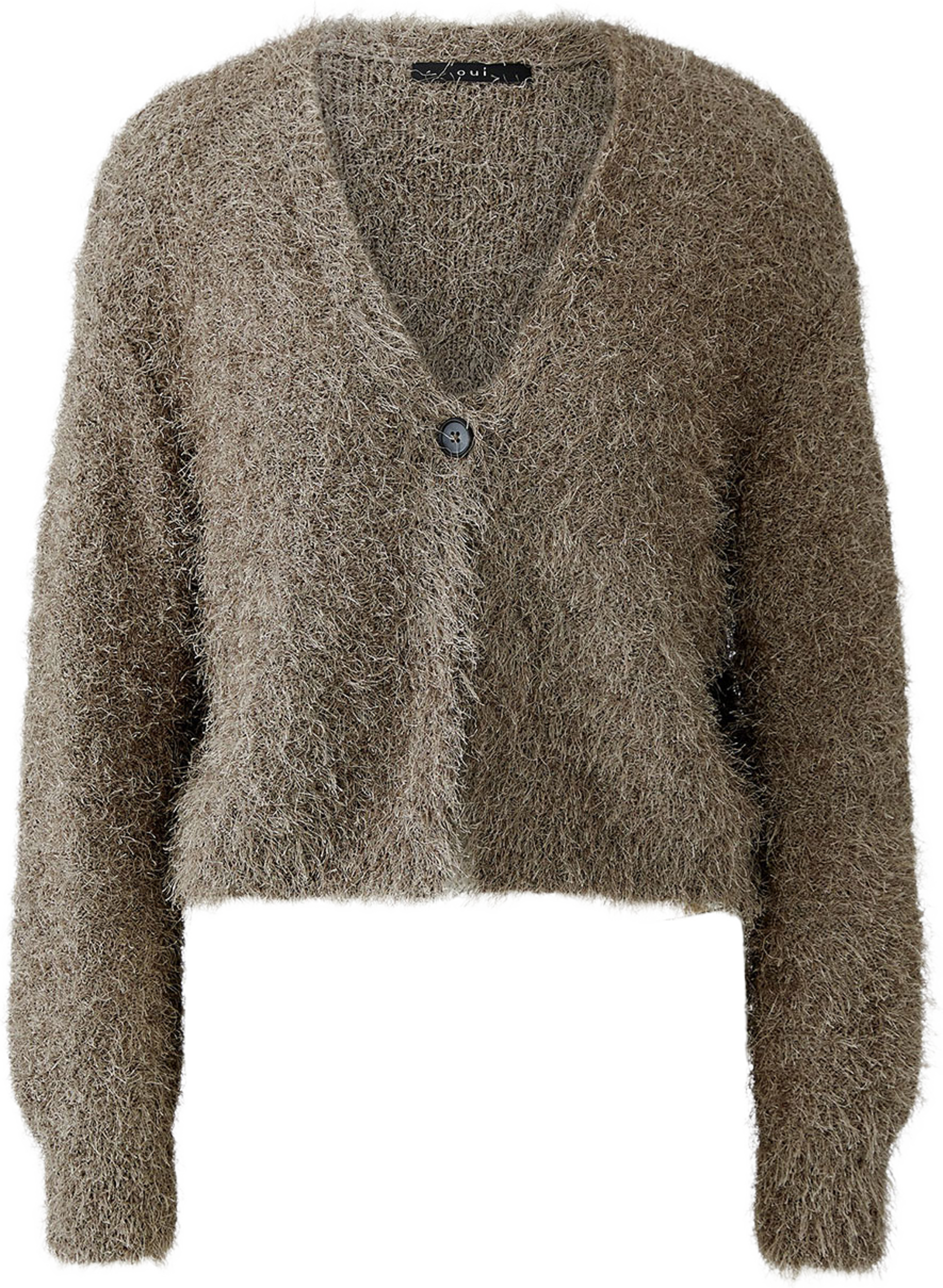 Stickad cardigan, från Oui, i färgen Smokey Taupe. Klicka för att öppna bilden i stort format