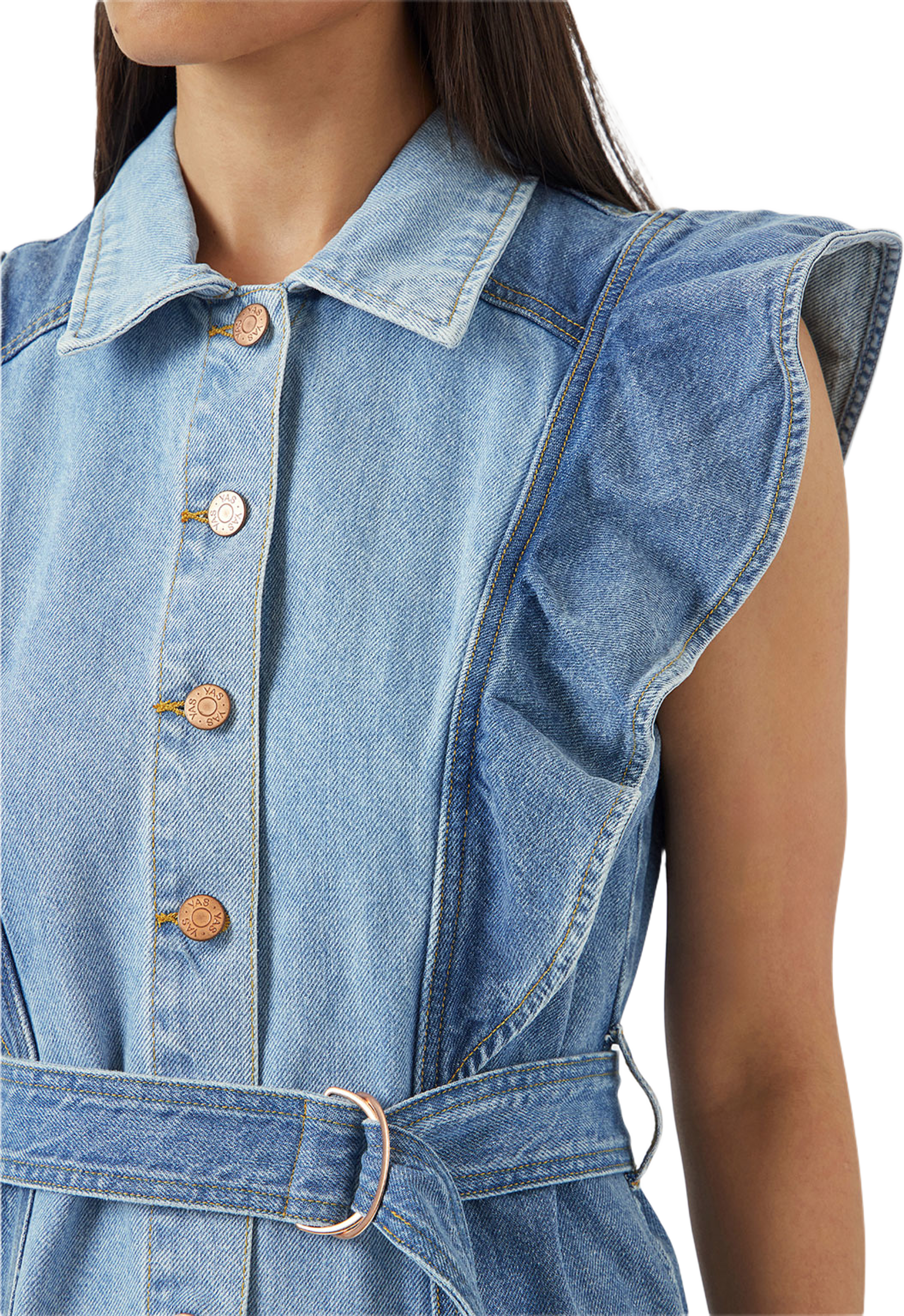 YASCAWI Långklänning, från YAS, i färgen Medium Blue Denim Light Blue Denim Blocking. Klicka för att öppna bilden i stort format